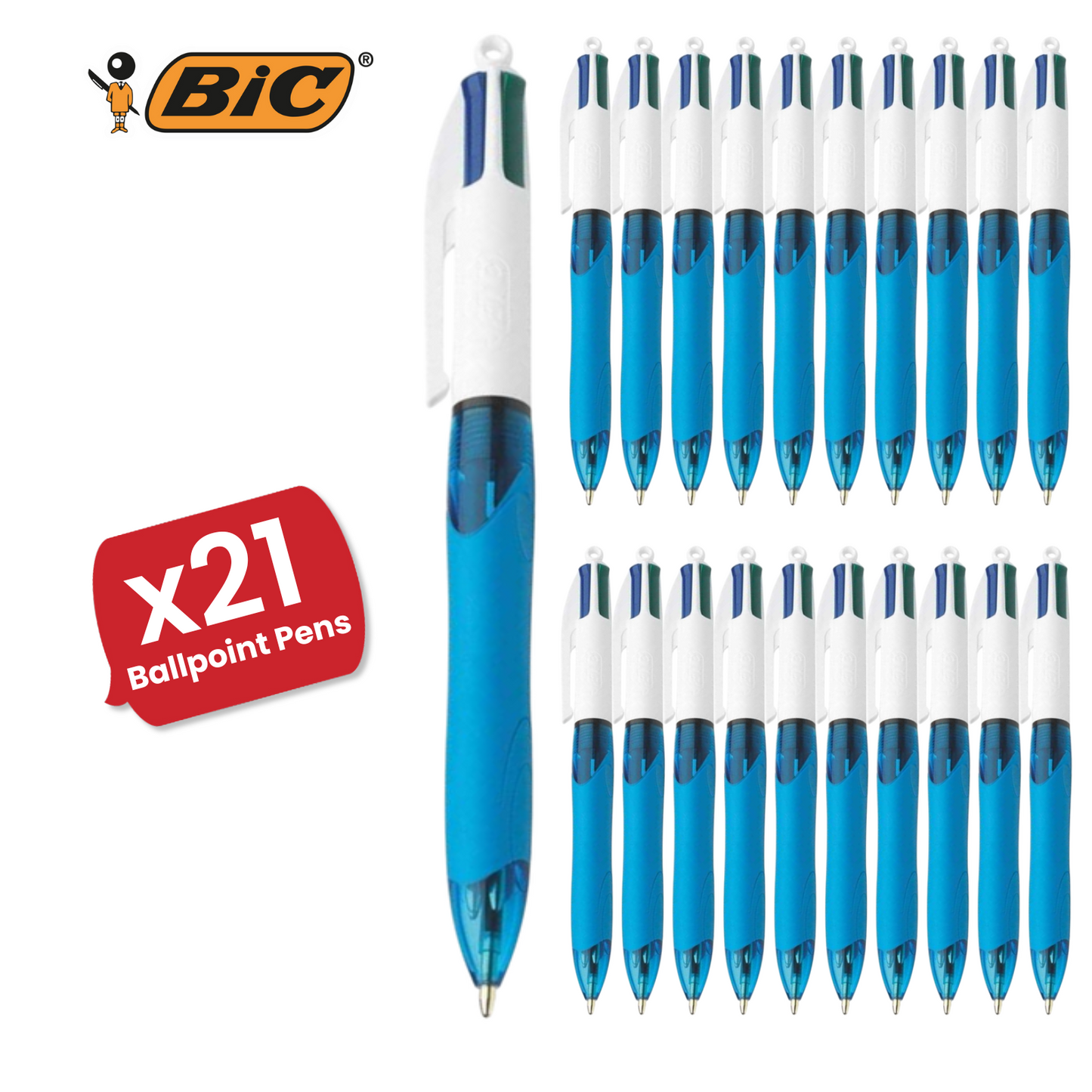 BIC 4 Colours Extra-Comfort Grip - Single Pen - 3 to 24
