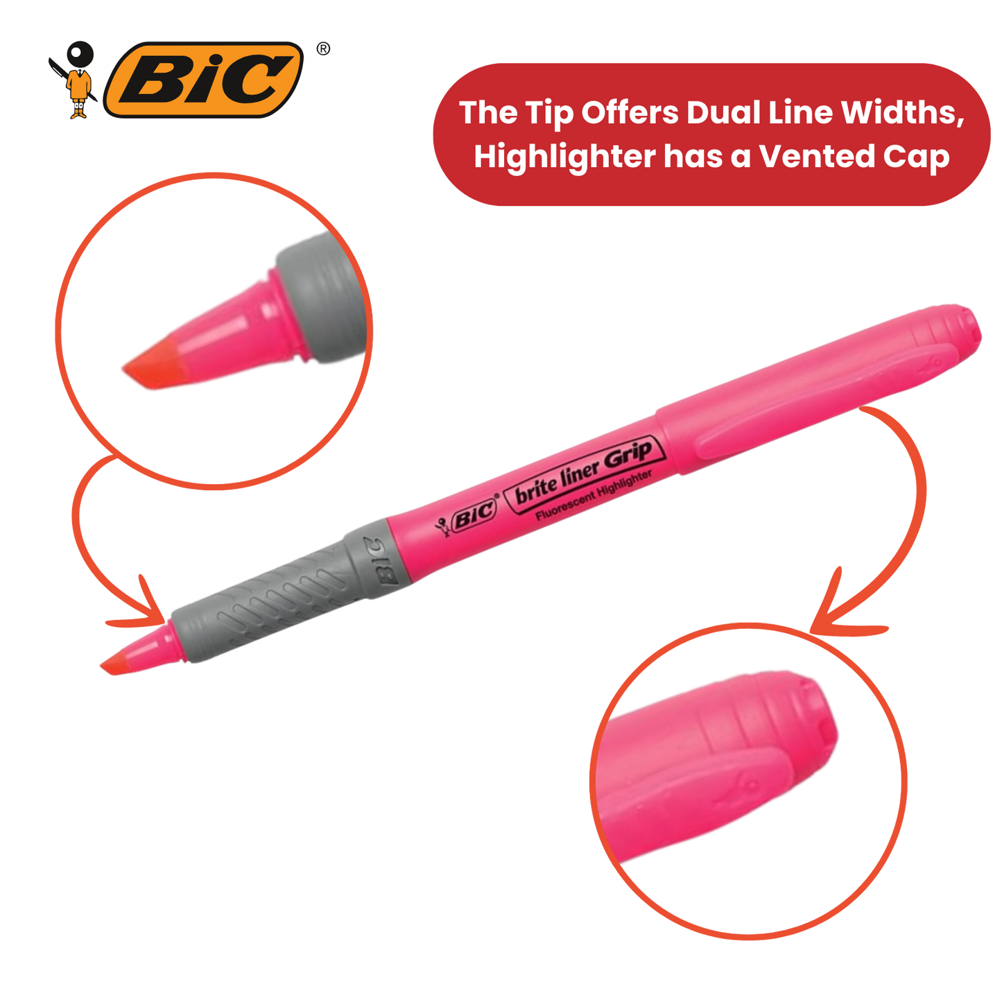 Bic brite liner Grip (1.6 to 3.3 mm) Chisel Tip Highlighter Pen Assorted (1 x Pack of 5 Highlighter Pens) - 1 to 5 Packs