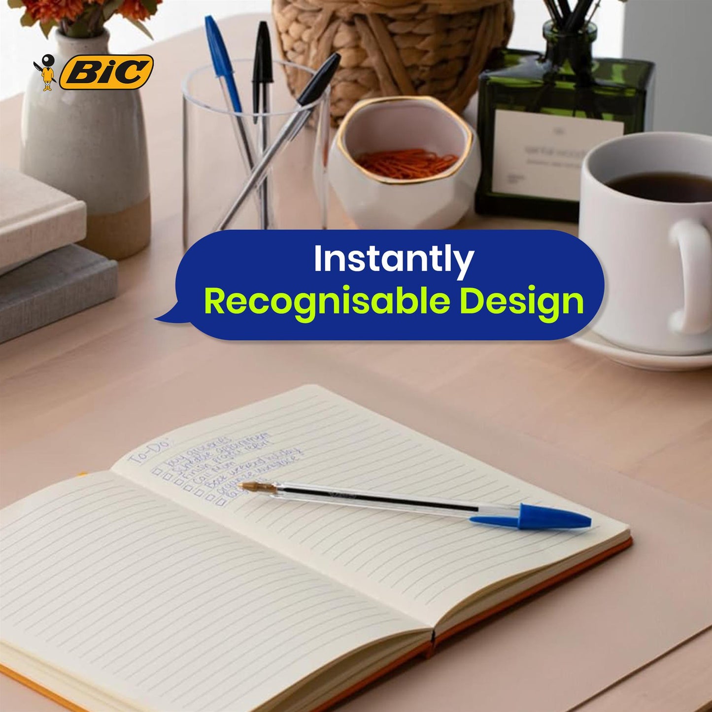 BIC Cristal Original Ballpoint Pens with Blue Ink and 1.0mm Medium Tip for Daily Writing Pack of 10