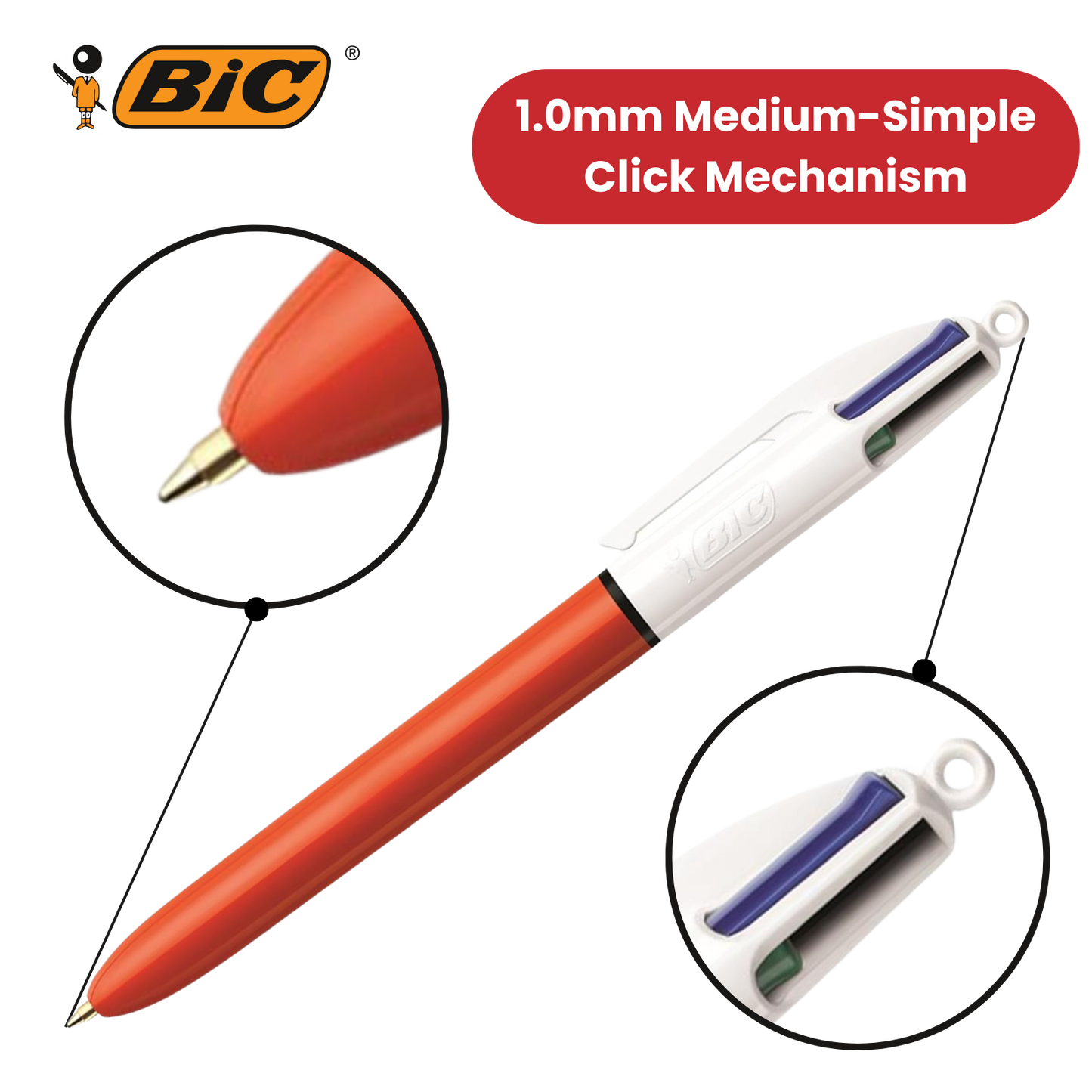 Bic 4-Colours Original Fine Ballpoint Pen 1.0mm Tip - Single Pen