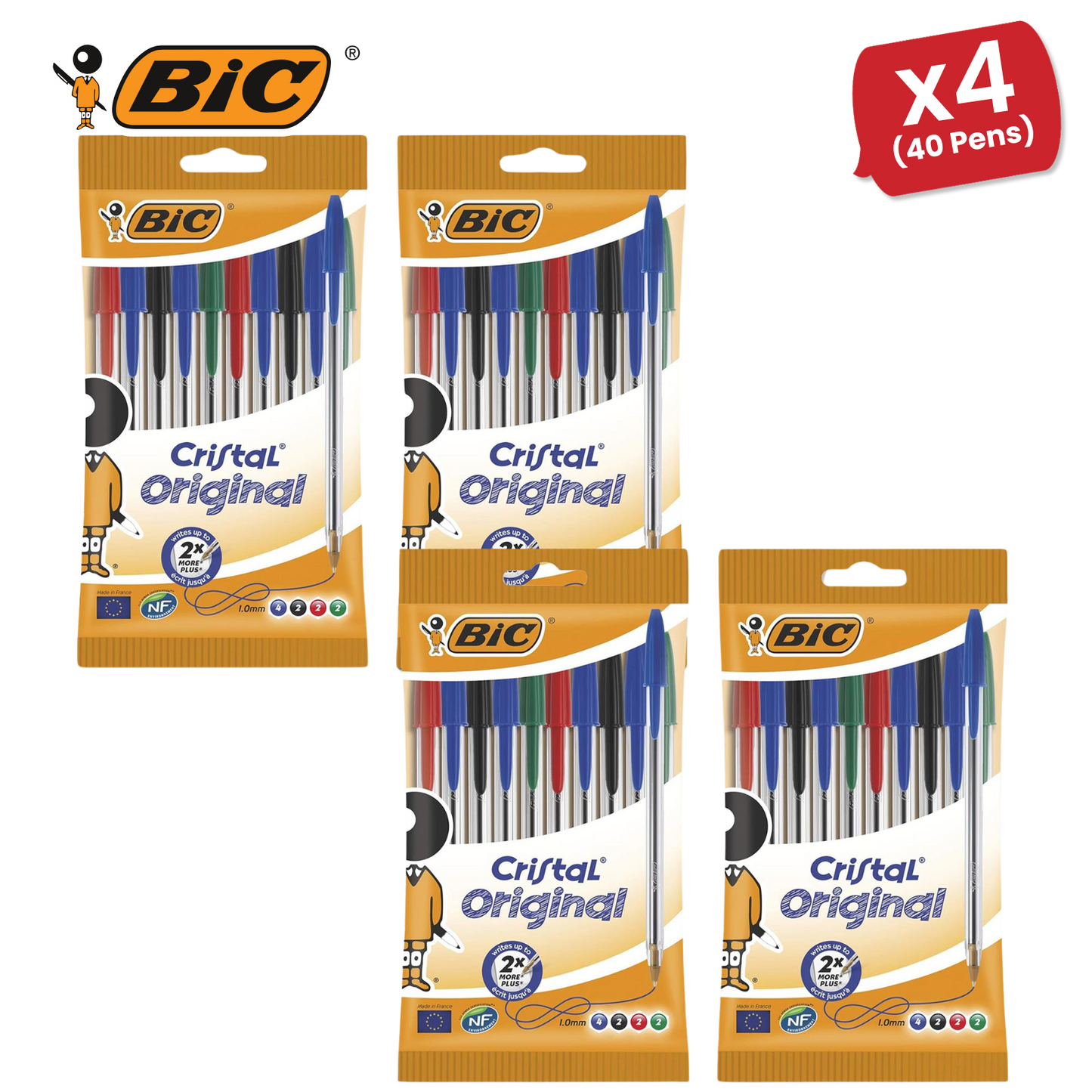 BIC Cristal Original Ballpoint Pens, Fine 1.0mm, 10 Assorted Colours, Comfortable Grip for School and Office