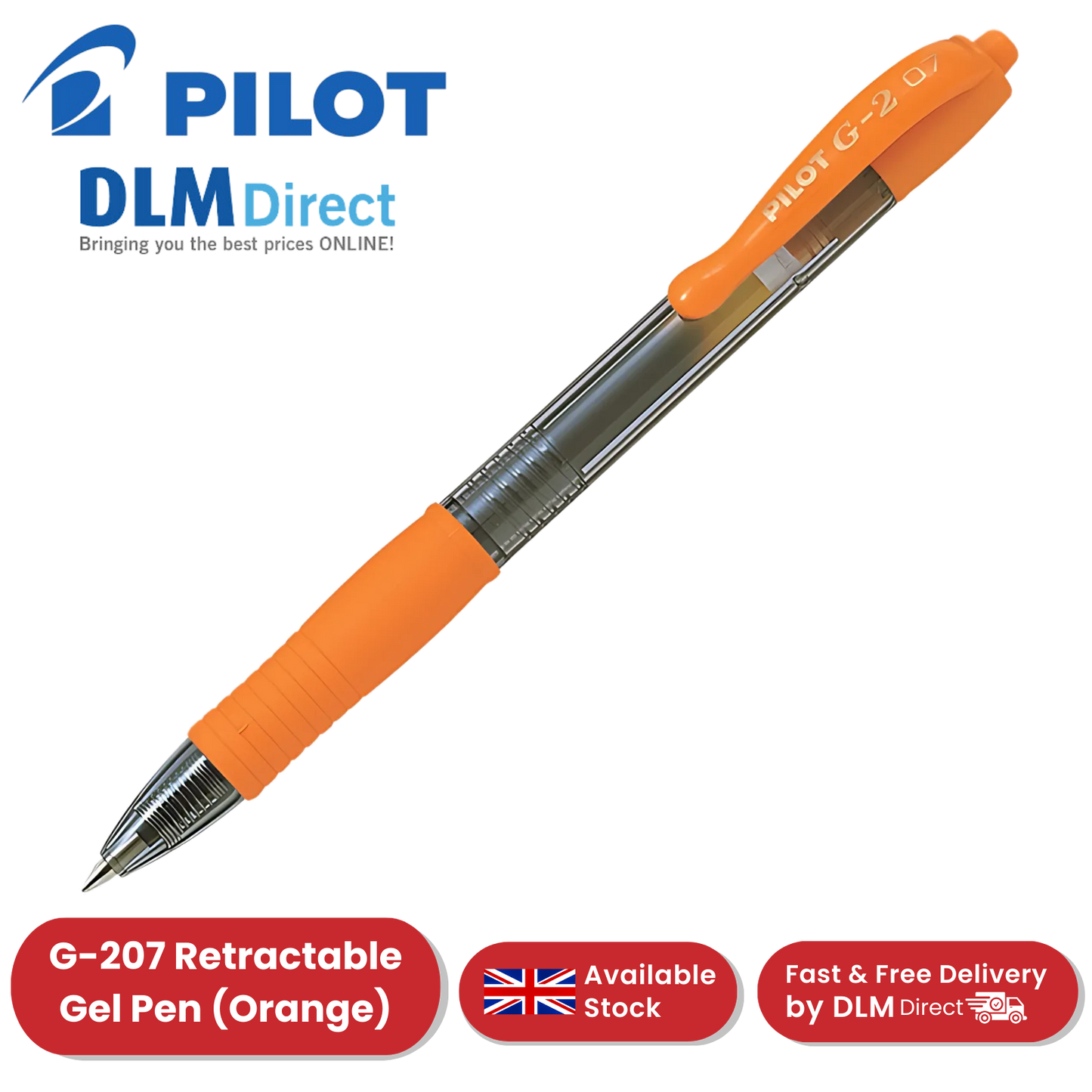 Pilot G-207 Retractable Gel Rollerball Medium Orange - Pack of 1 - 1 to 36 Packs