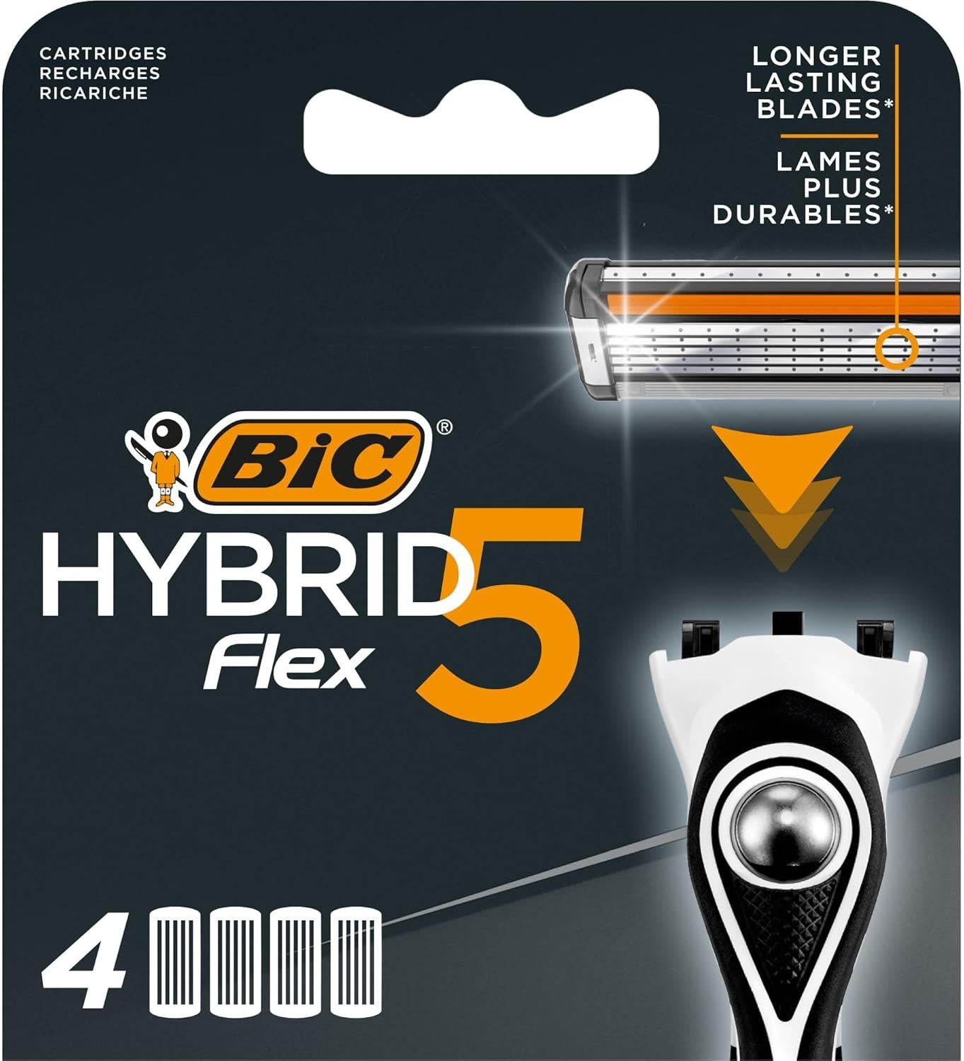 BIC Flex 5 Hybrid, Men's 5-Blade Razors, 1 Handle and 4 Refills in Each - Pack of 2