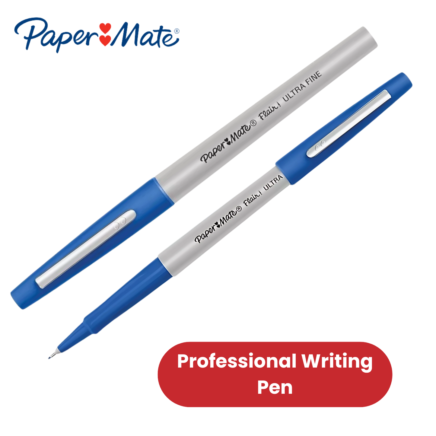 Paper Mate Flair Blue Felt Tip Pens 12 Pack, Medium Point 0.7 mm, Low Bleed