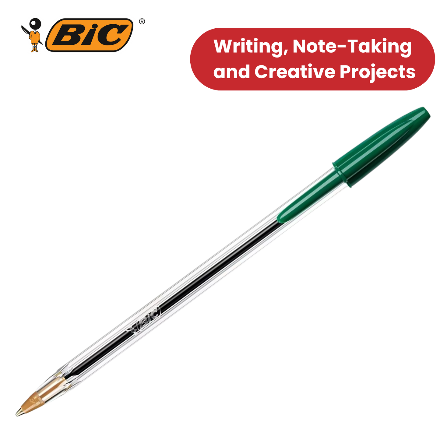 BIC CRISTAL MEDIUM BALL POINT PEN GREEN - BOX OF 50 - 1 to 5 Packs