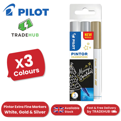 Pilot Pintor Extra Fine Paint Markers - White, Gold and Silver - Wallet of 3