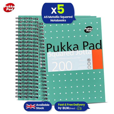 Pukka Pad A5 Squared Jotta Book 5-Pack Wirebound Notebook, 200 Pages for School & Office