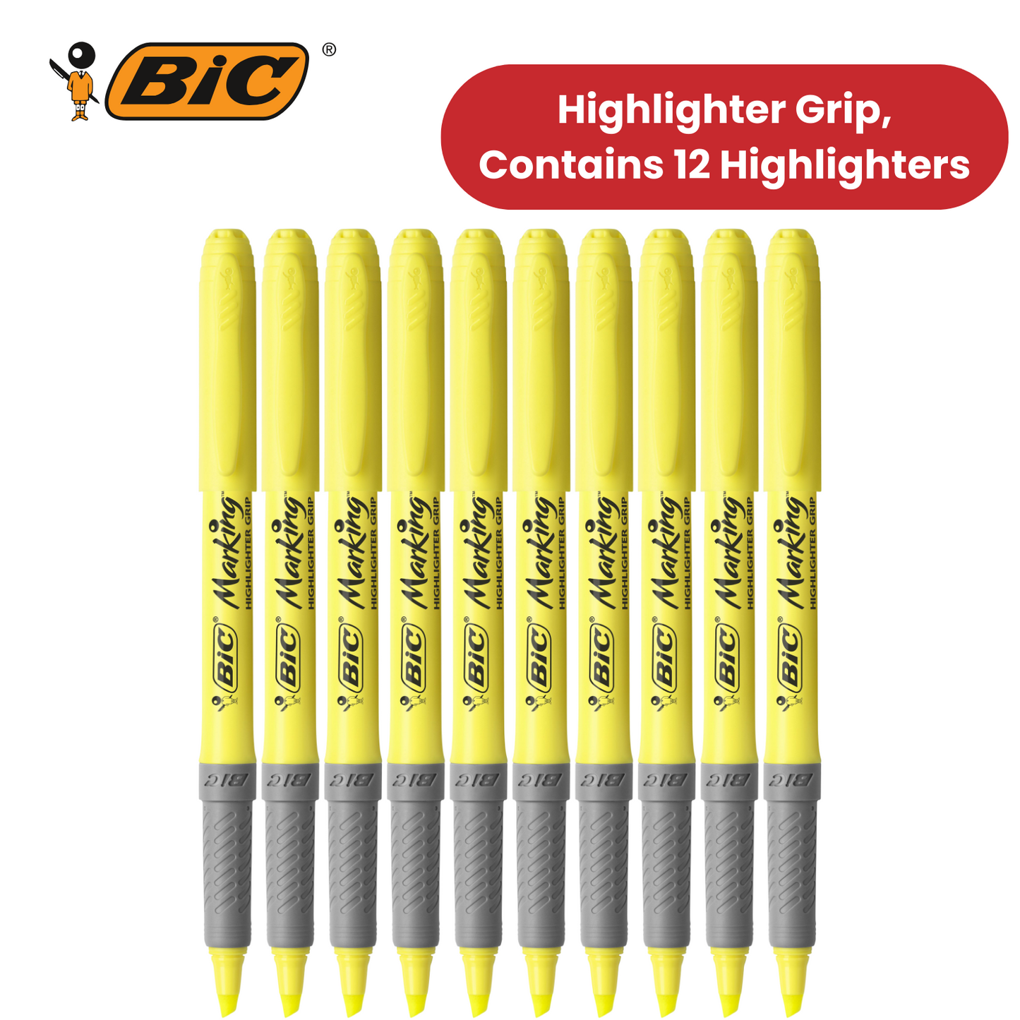 Bic Briteliner Grip Highlighter Pen Yellow - Pack of 12