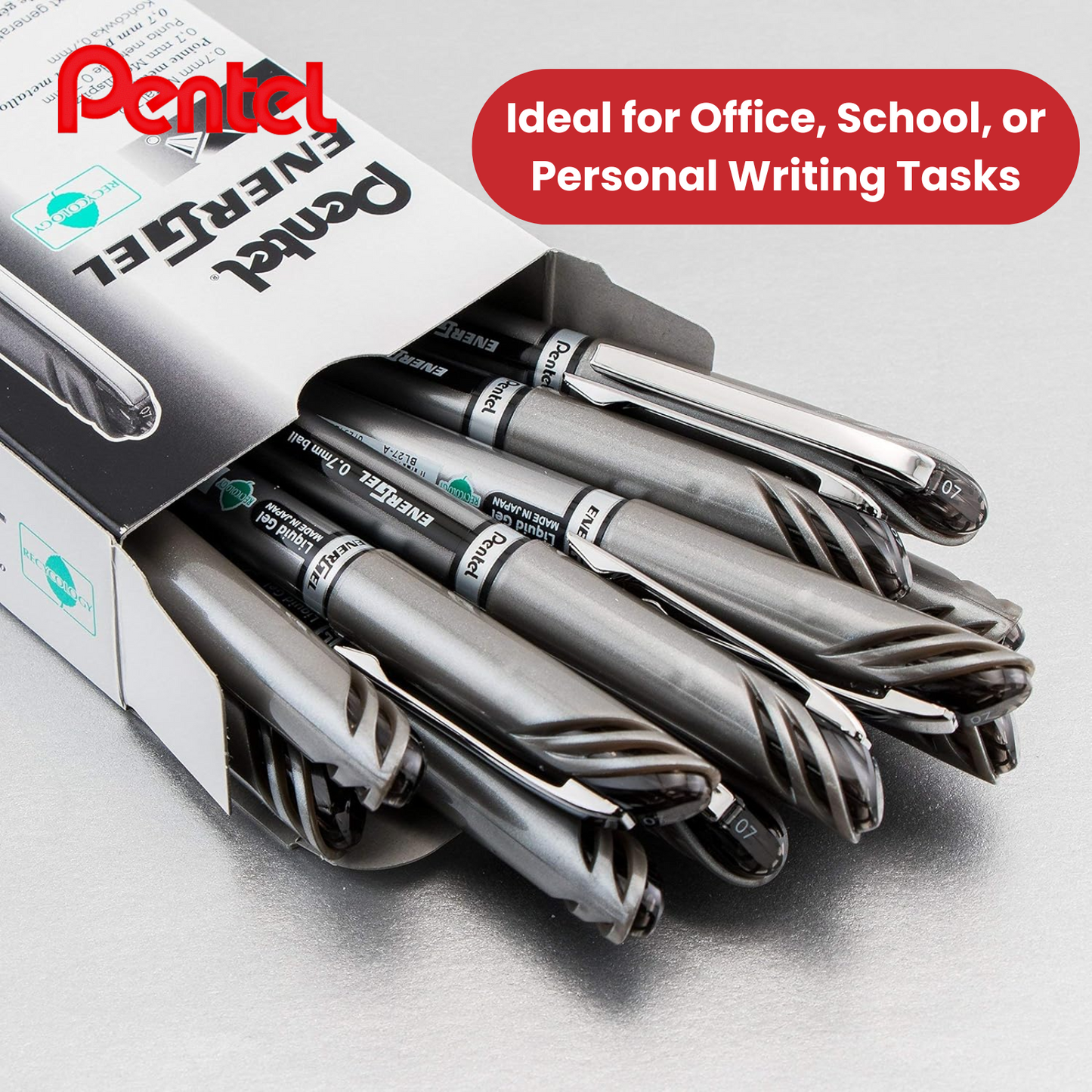 PENTEL ENERGEL METAL TIP ROLLERBALL BLK - Pack of 12 - 1 to 5 Packs