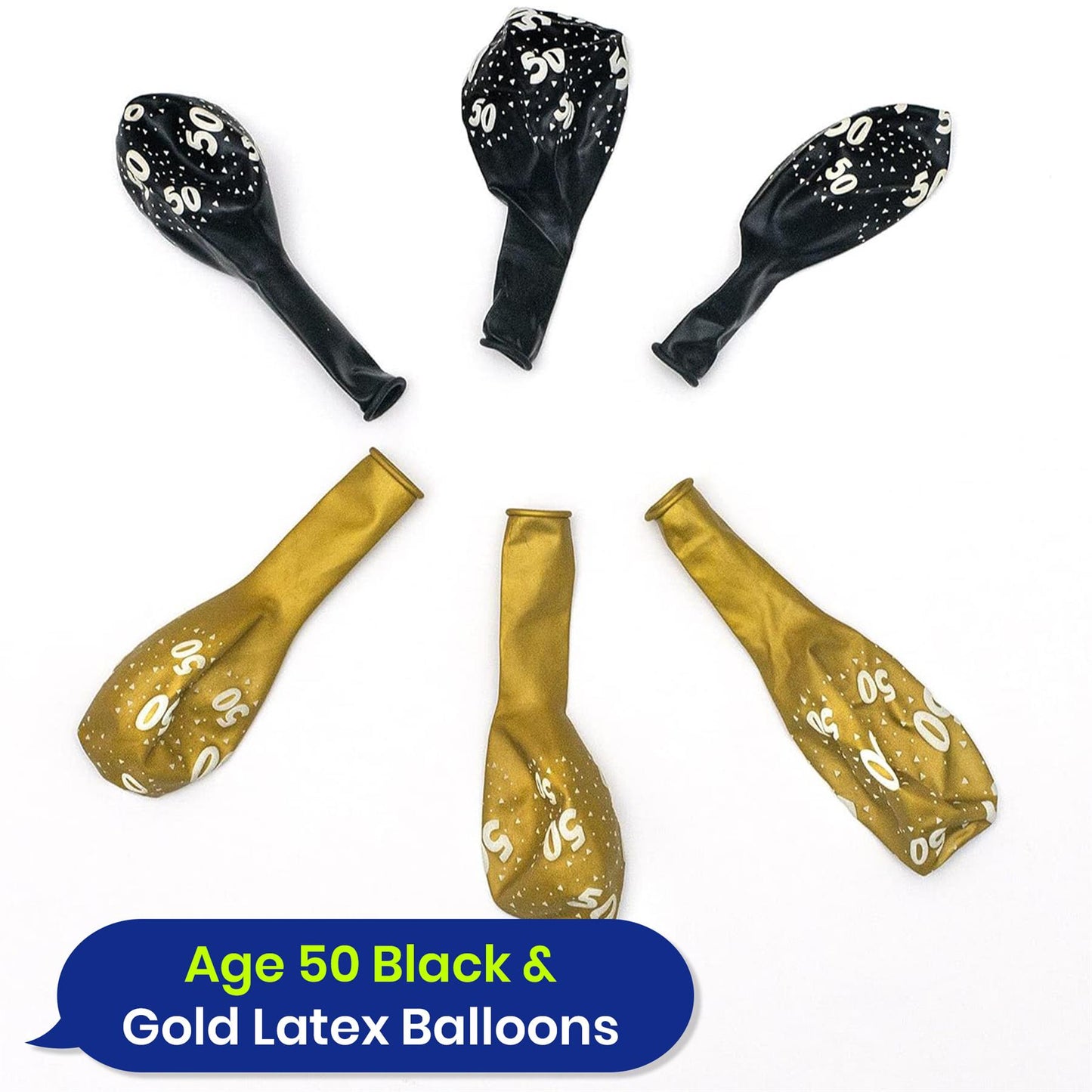 Age 50 Black and Gold 12-inch Latex Balloons - 6 pack