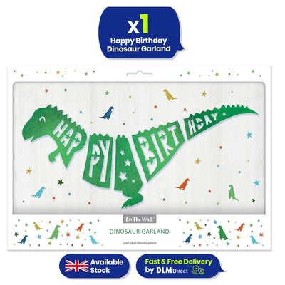 On The Wall Party Banner - Giant Green Happy Birthday T-Rex Dinosaur Garland - 1.5 metre