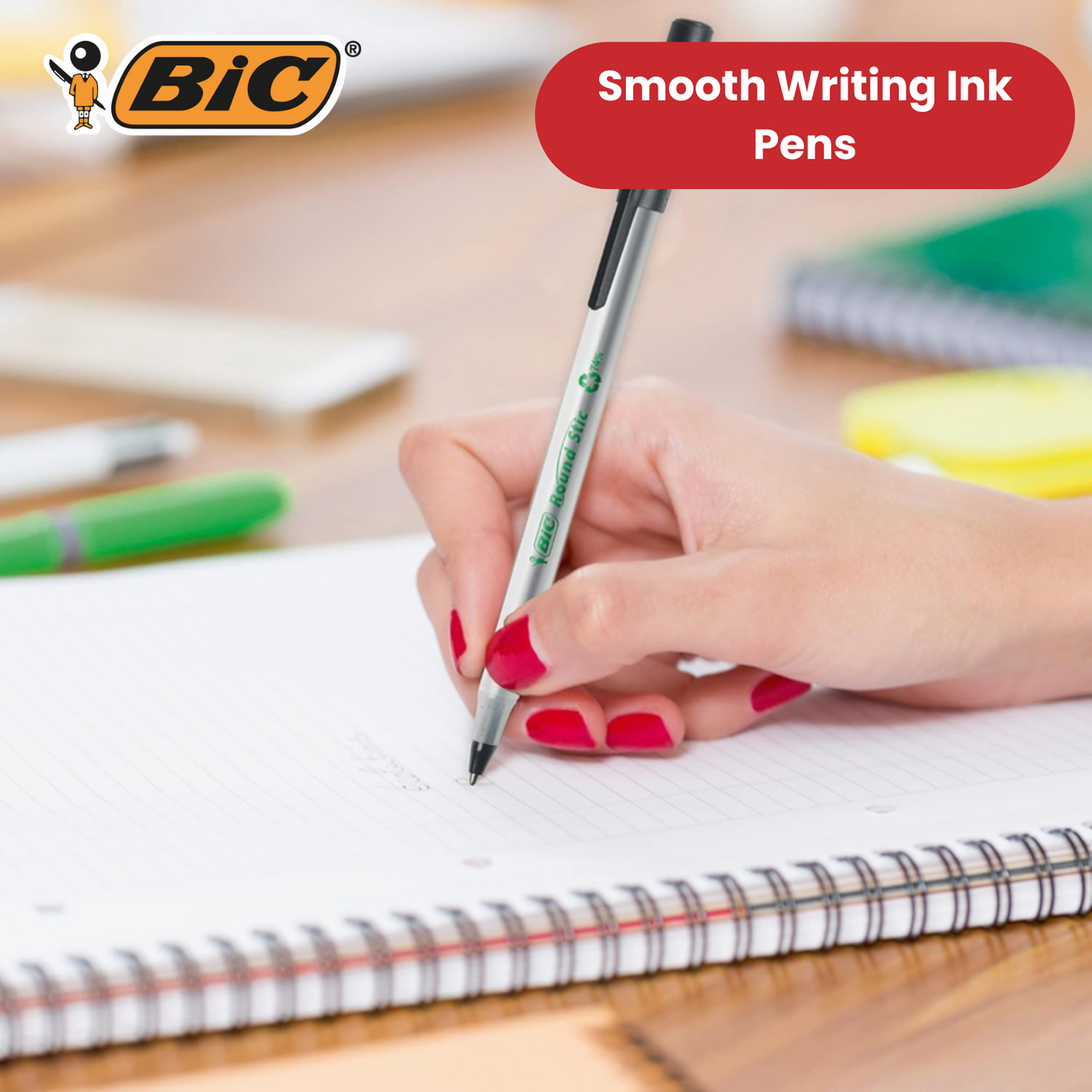 BIC Ecolutions Round Stic Ballpoint Pens - Blue Ink, 1.0mm Tip - Box of 60
