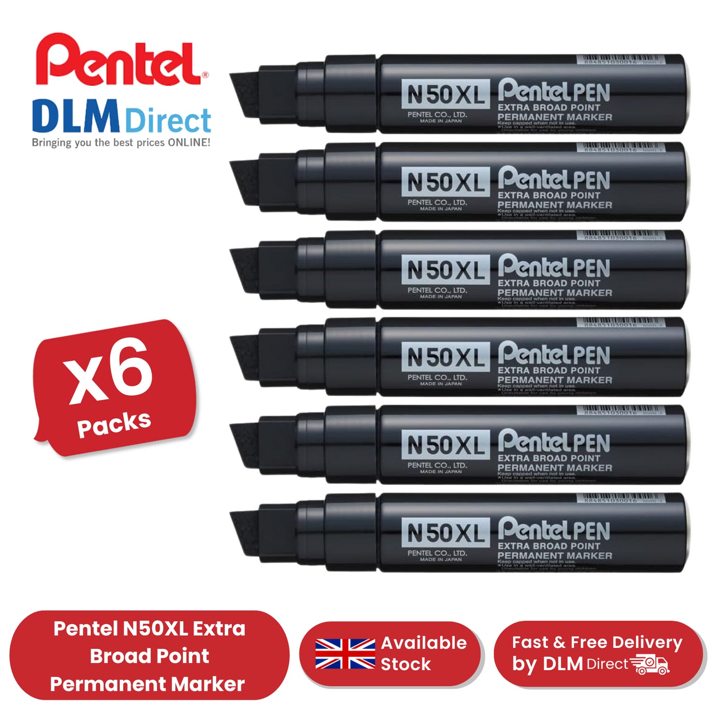 PENTEL  N50XL PERMANENT MARKER BLACK - Pack of 6