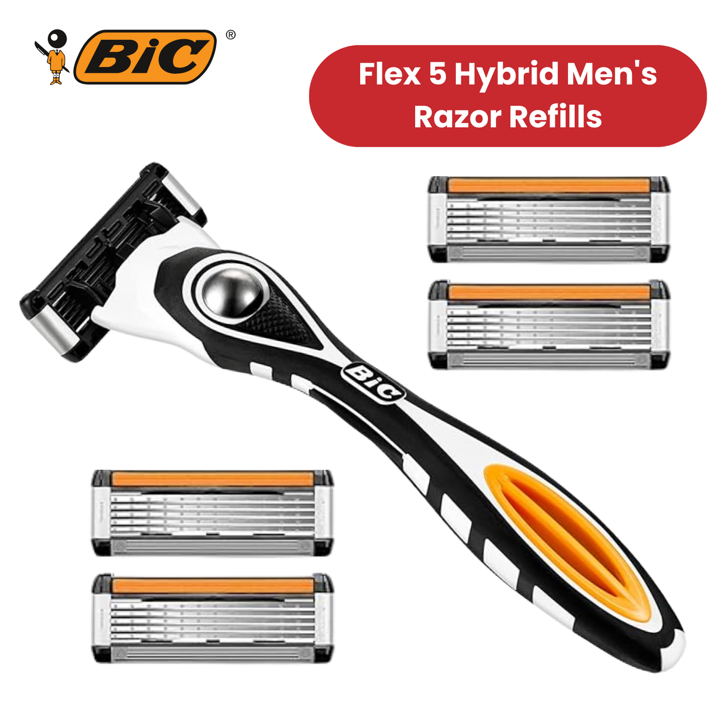 BIC Flex 5 Hybrid Men's Razor Refills  - Box of 4 Cartridges