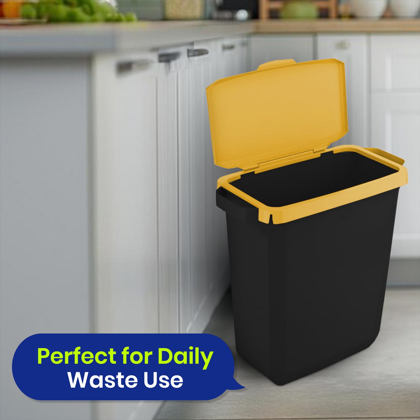 DURABIN 60L Black Bin Set and Yellow Hinged Lid with 25x 110L Bin Bags