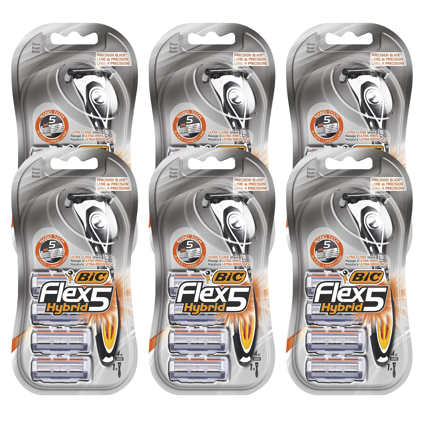 BIC Flex 5 Hybrid, Men's 5-Blade Razors, Precision Blade for Accuracy, Pack with 1 Handle and 4 Refills