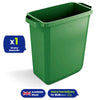 60L Durable DURABIN Green Plastic Waste Bin with Open Top & Handles for Home & Office