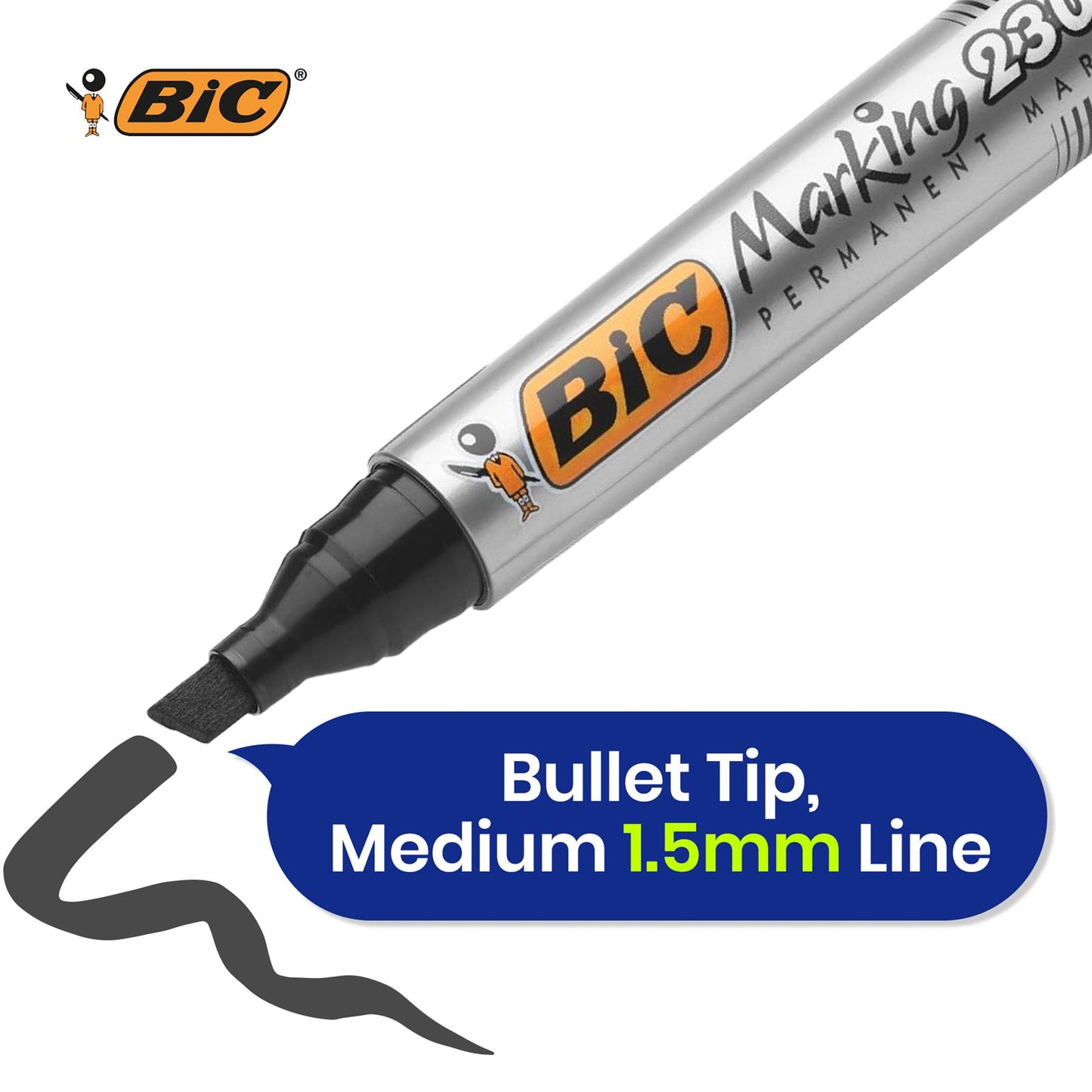 Bic 2300 Permanent Black Bullet Tip Marker - 3 Single Pens