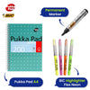 Pukka Pad A4+ Metallic Jotta Notebook Green 2x, BIC Flex 4 Neon Highlighters, BIC Parmanent Marker 3x