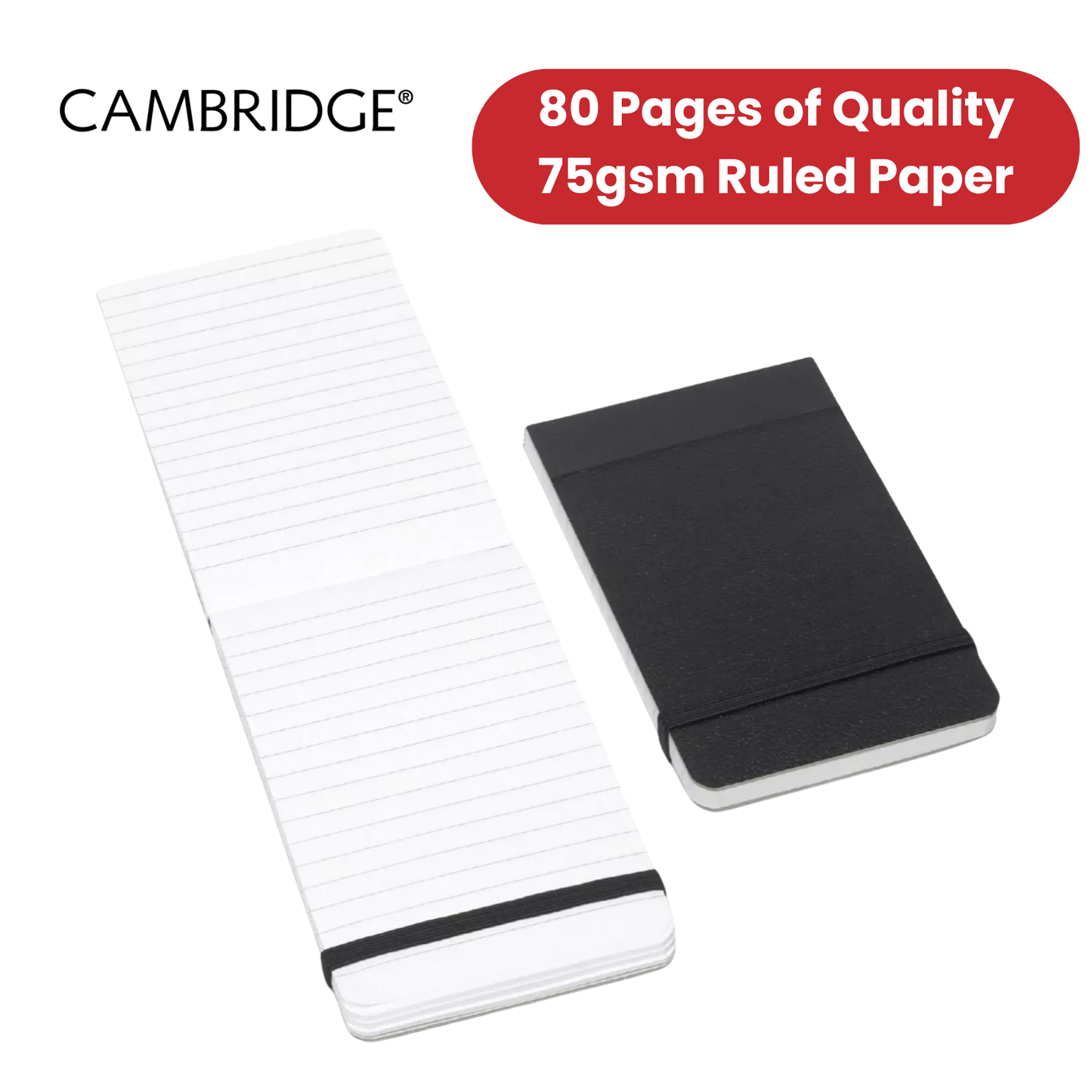Cambridge Headbound Elasticated 76 x 127mm Black Notebook (Pack of 1) - 1 to 5 Packs