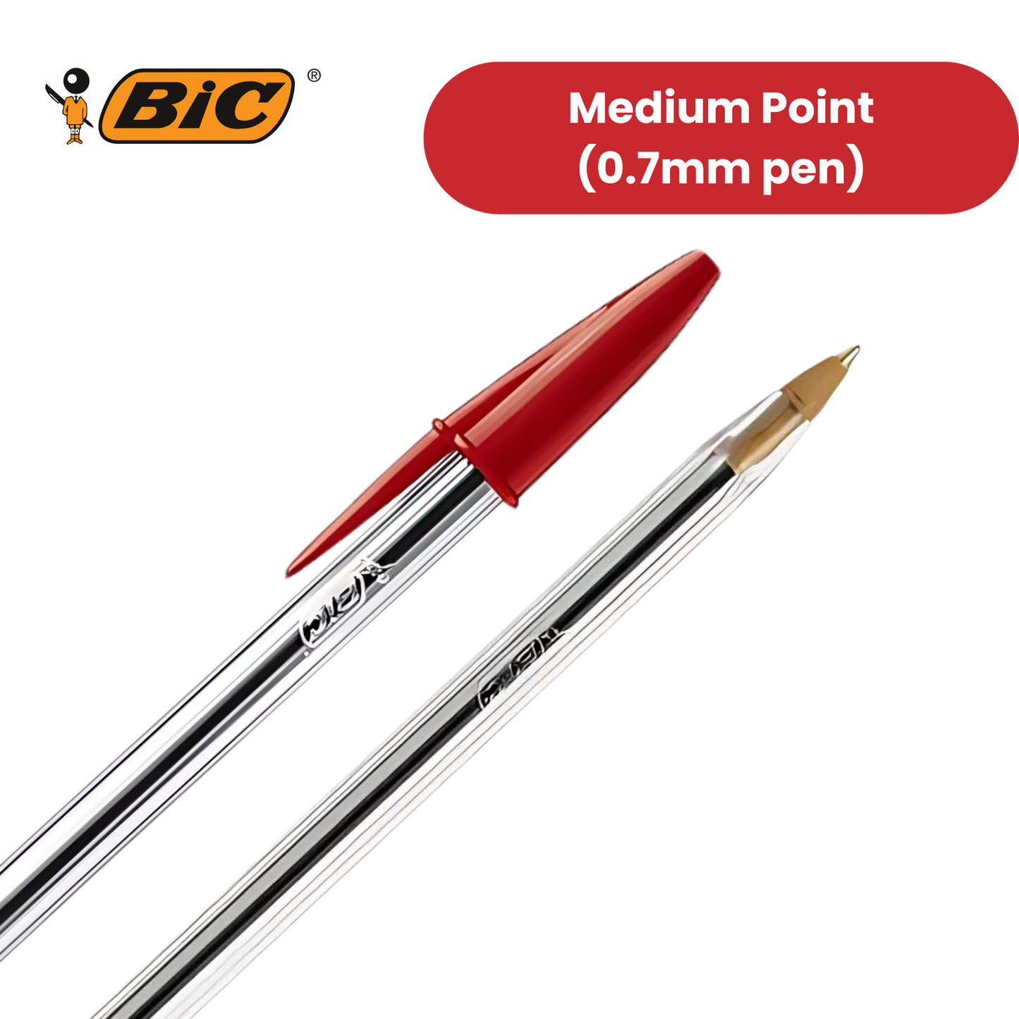 BIC CRISTAL MEDIUM BALL POINT PEN RED - BOX OF 50 - 1 to 5 Packs