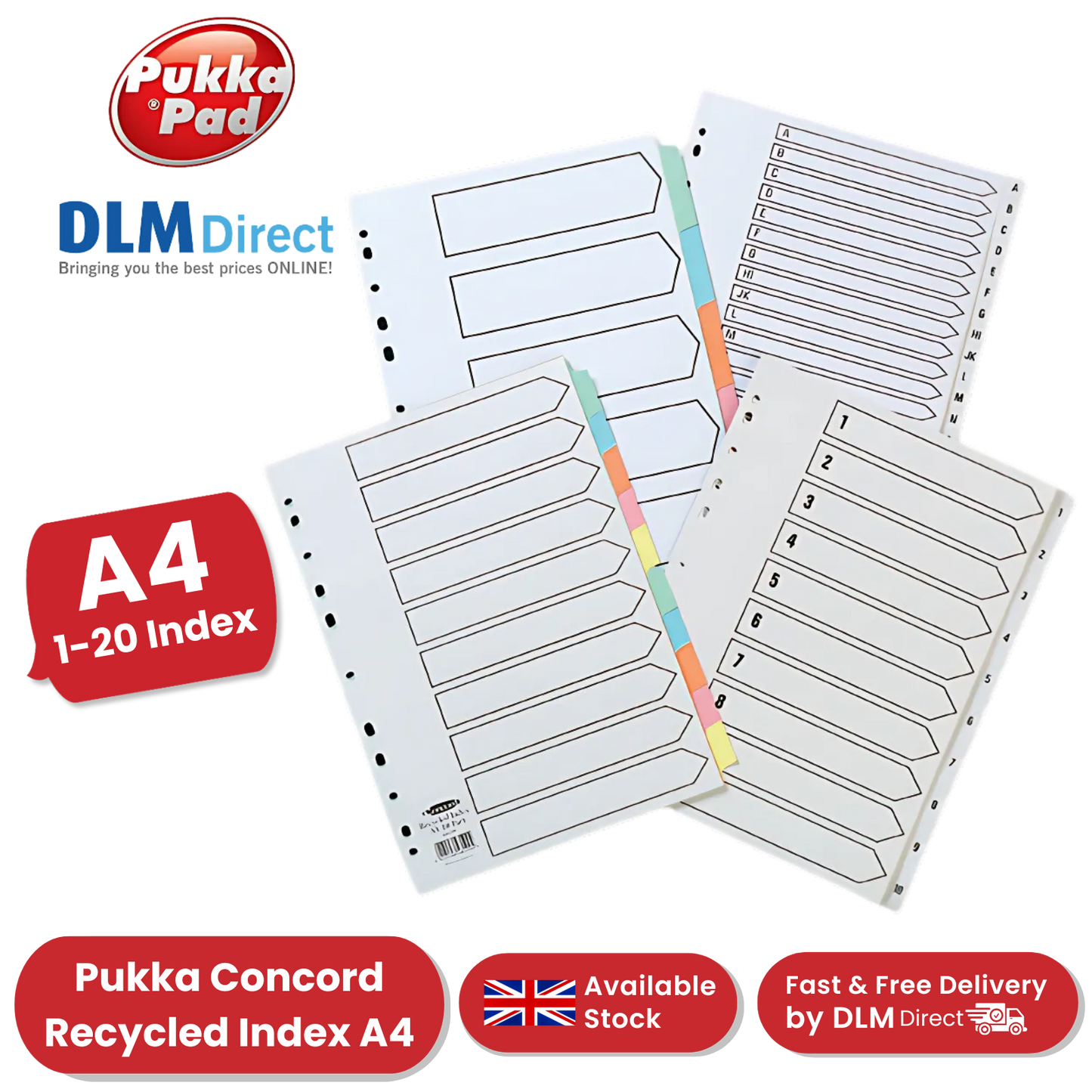 Pukka Concord Recycled Index A4 White 1-20 - 1 to 5 Packs