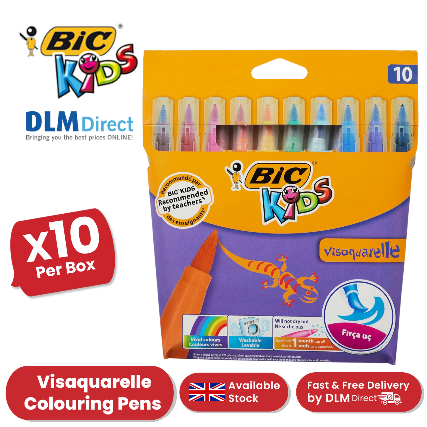BIC Kids Visaquarelle Colouring Pens - Pack of 10 - 1 to 5 Packs