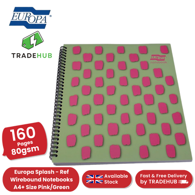 Europa Splash A4+ Notepad  Wirebound 160 Pages 80gsm FSC Paper Ruled Pink