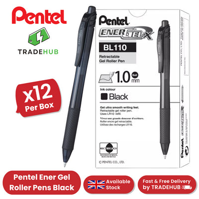 PENTEL ENERGEL RET GEL ROLLER 1.0MM BLK - Pack of 12