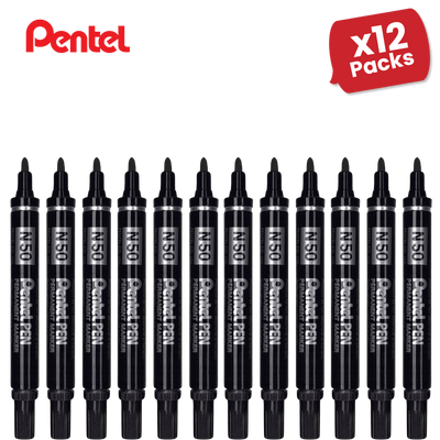Pentel N50 Permanent Marker Bullet Tip 1.5-2mm Line Black Ref N50-A - 12 Packs