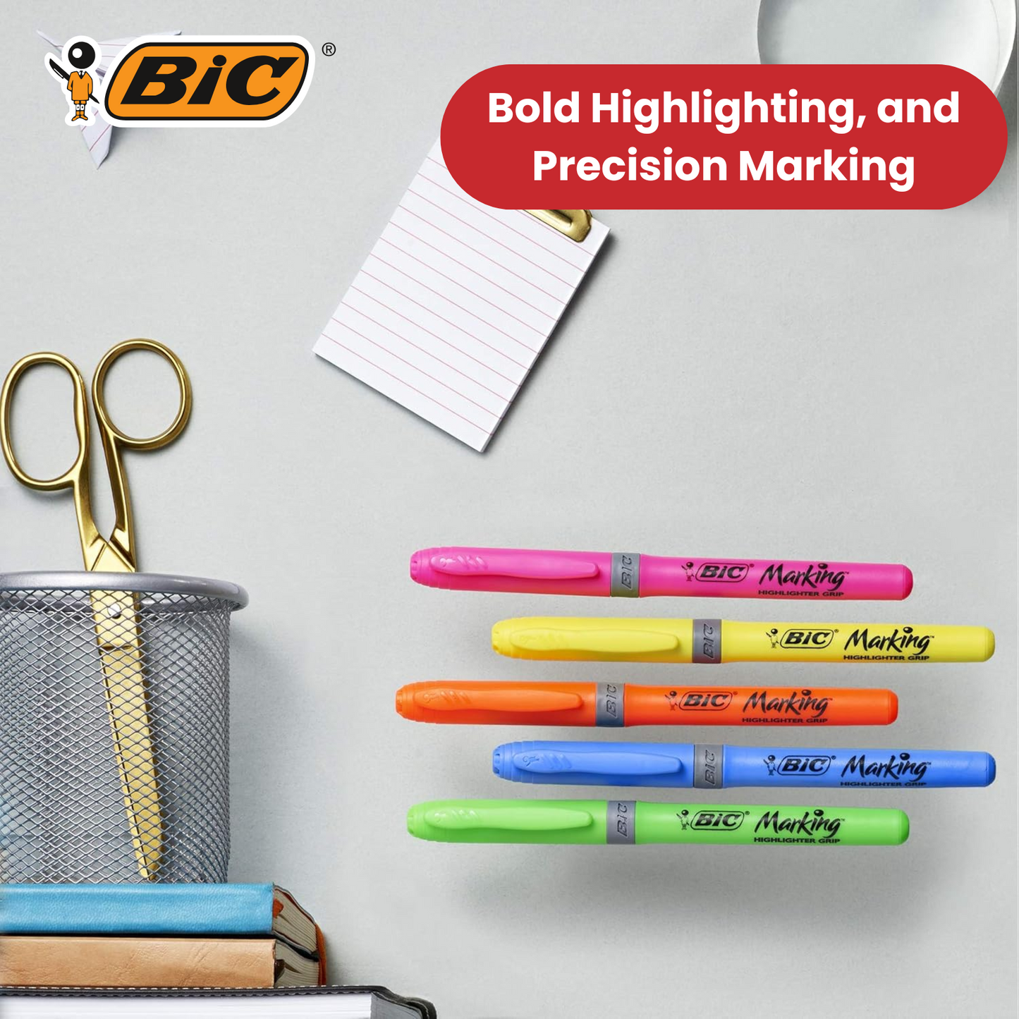 BIC Briteliner Grip Highlighters - Yellow/Blue/Green/Pink (Pack of 4)