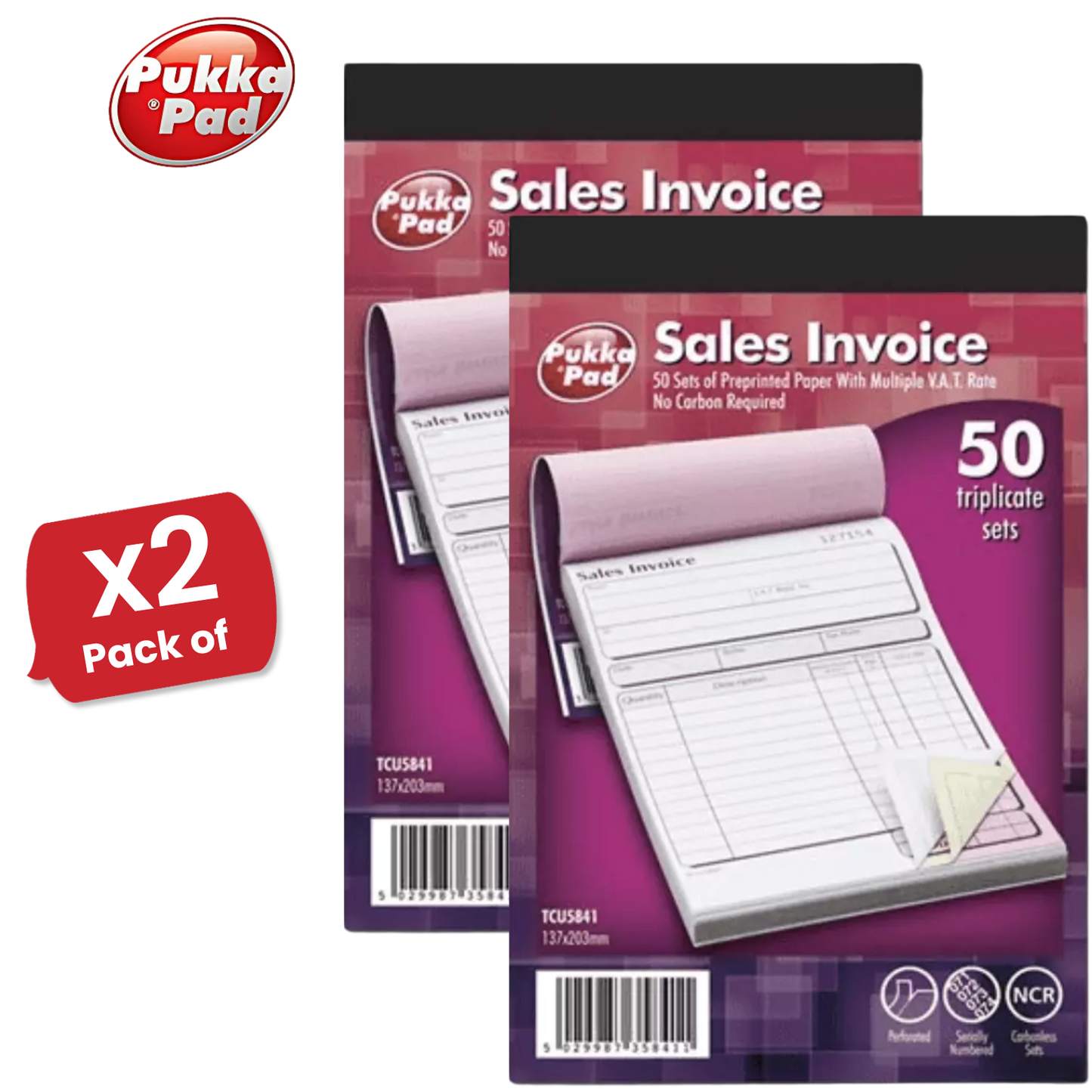 Pukka Pad NCR Triplicate Sales Invoice Book 203 x 137mm - Single - 1 to 36 Packs