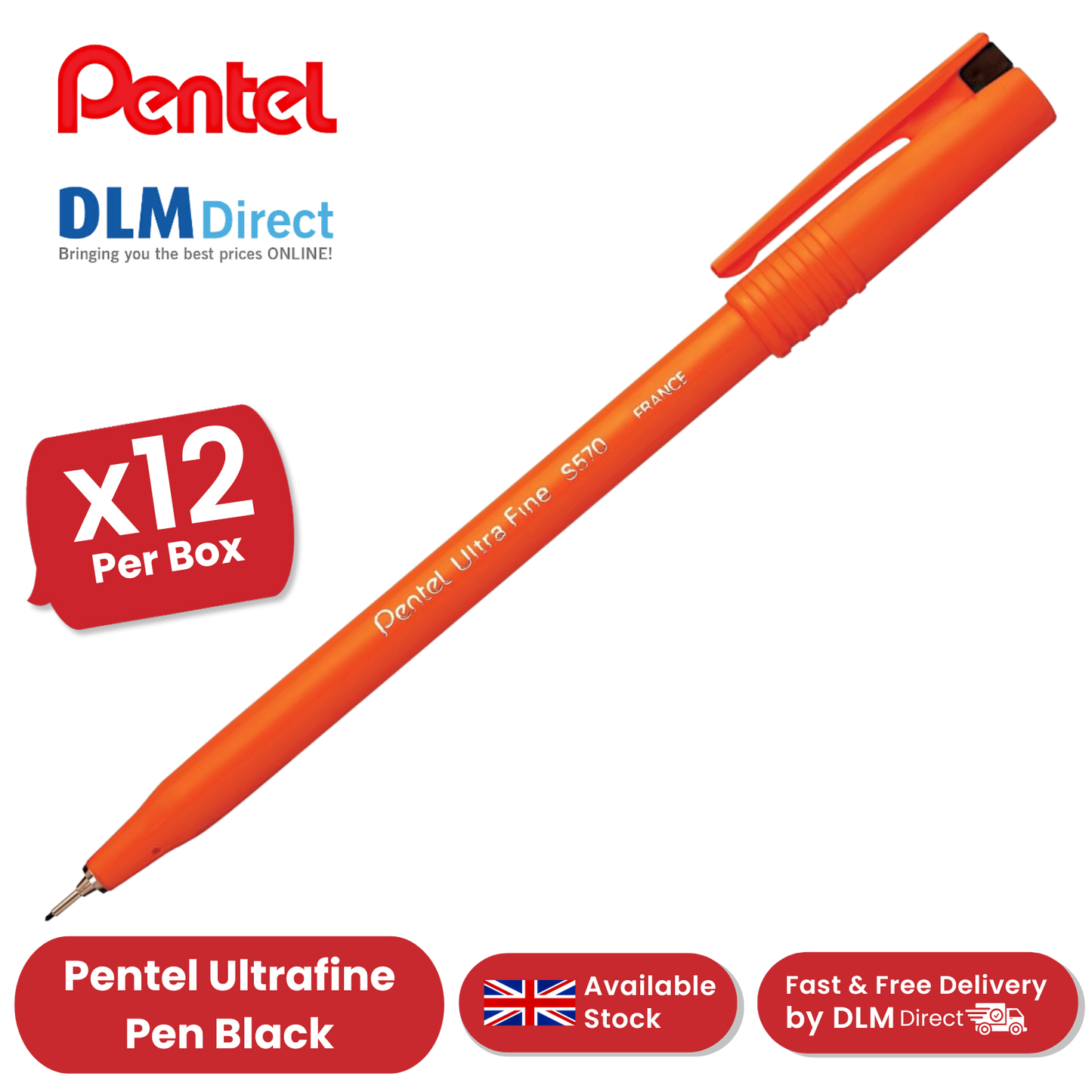 PENTEL ULTRAFINE PEN BLACK S570-A - Pack of 12 - 1 to 5 Packs
