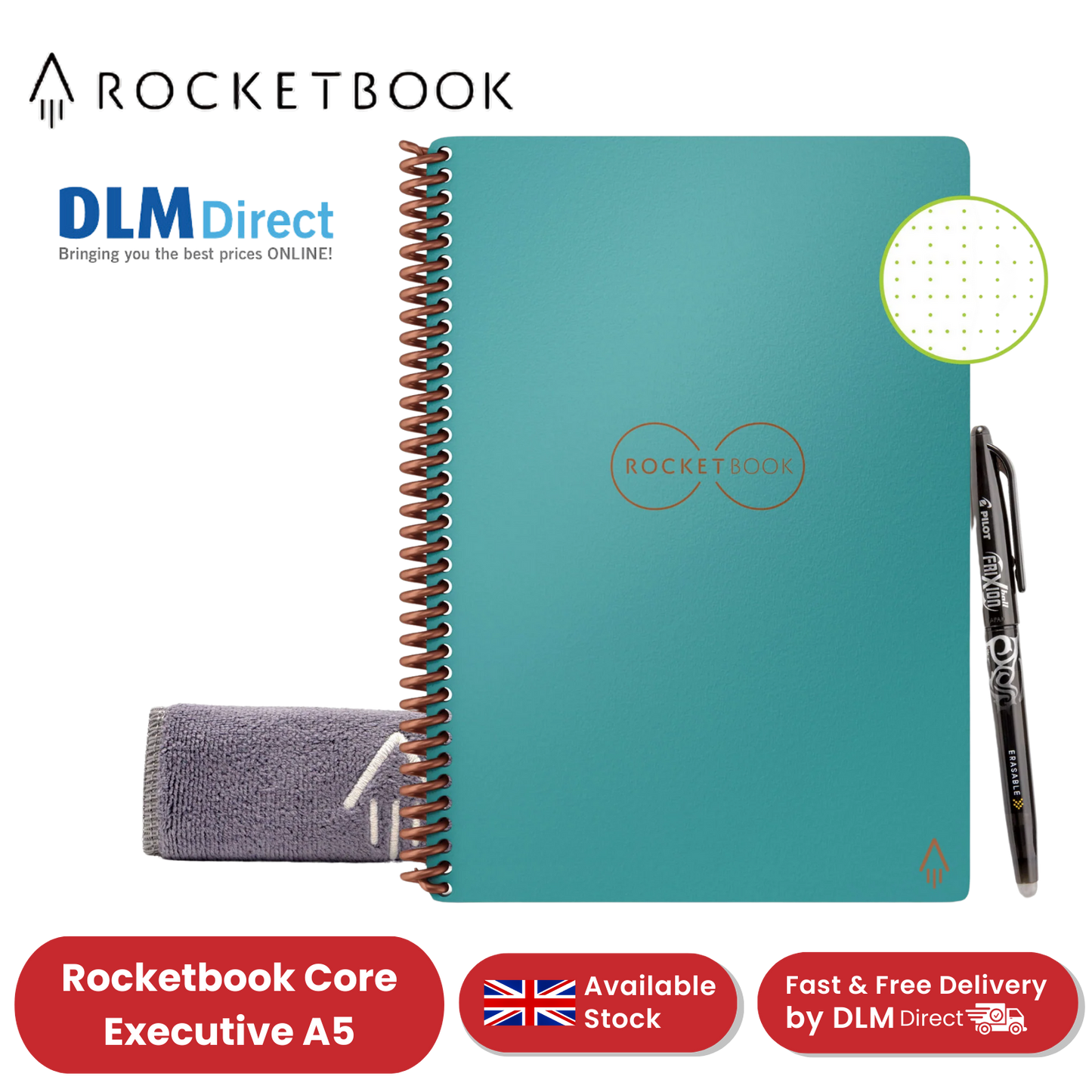 Rocketbook Core Executive A5 - Dotted Paper - Teal
