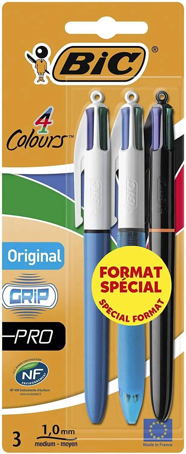 BIC 4 Colours Original Pens - Variety Pack of 3 - Includes Original, Grip and Pro