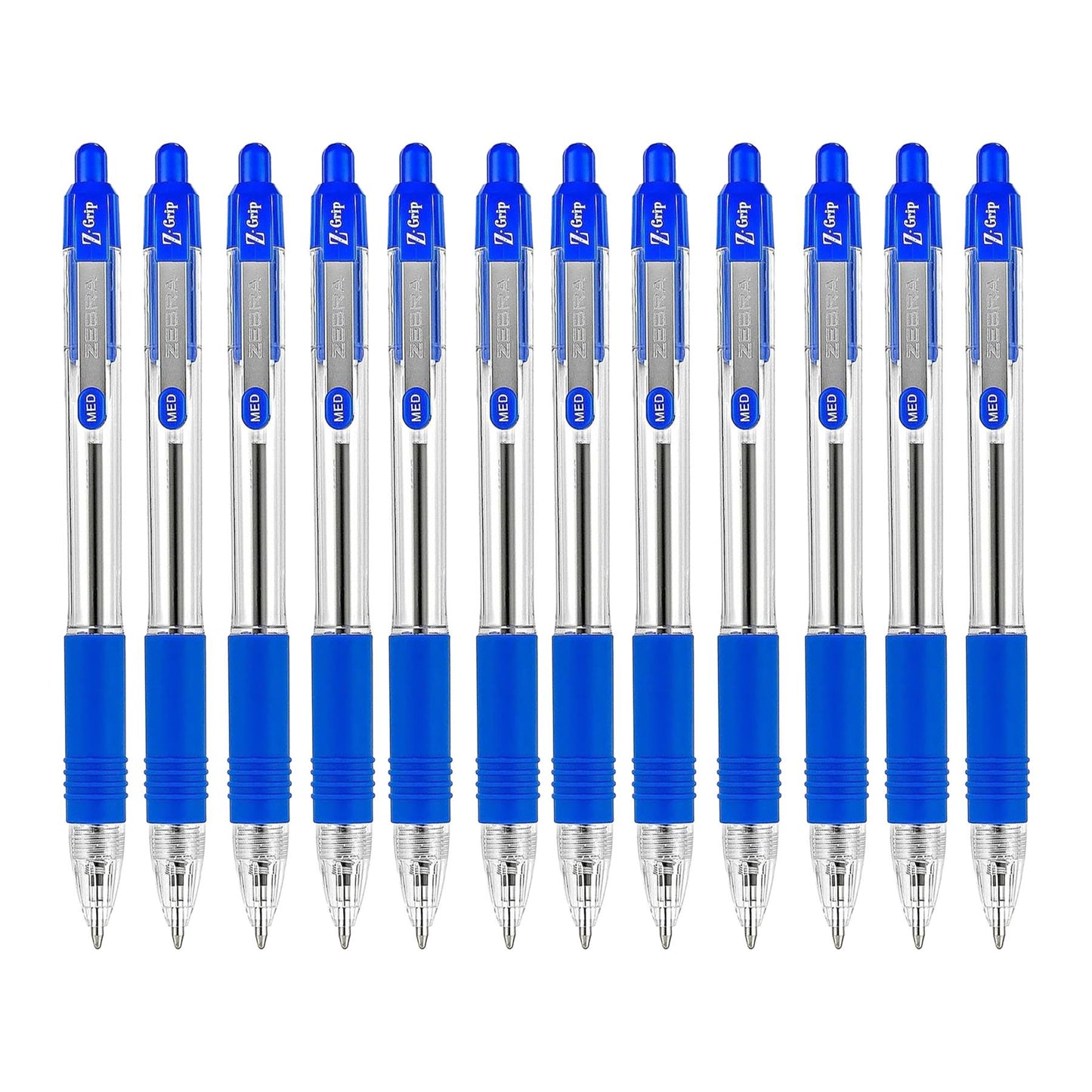 Zebra Z Grip Ballpoint Blue Retractable Pen 1.0mm Medium Point Biro for School Office (Pack of 12)