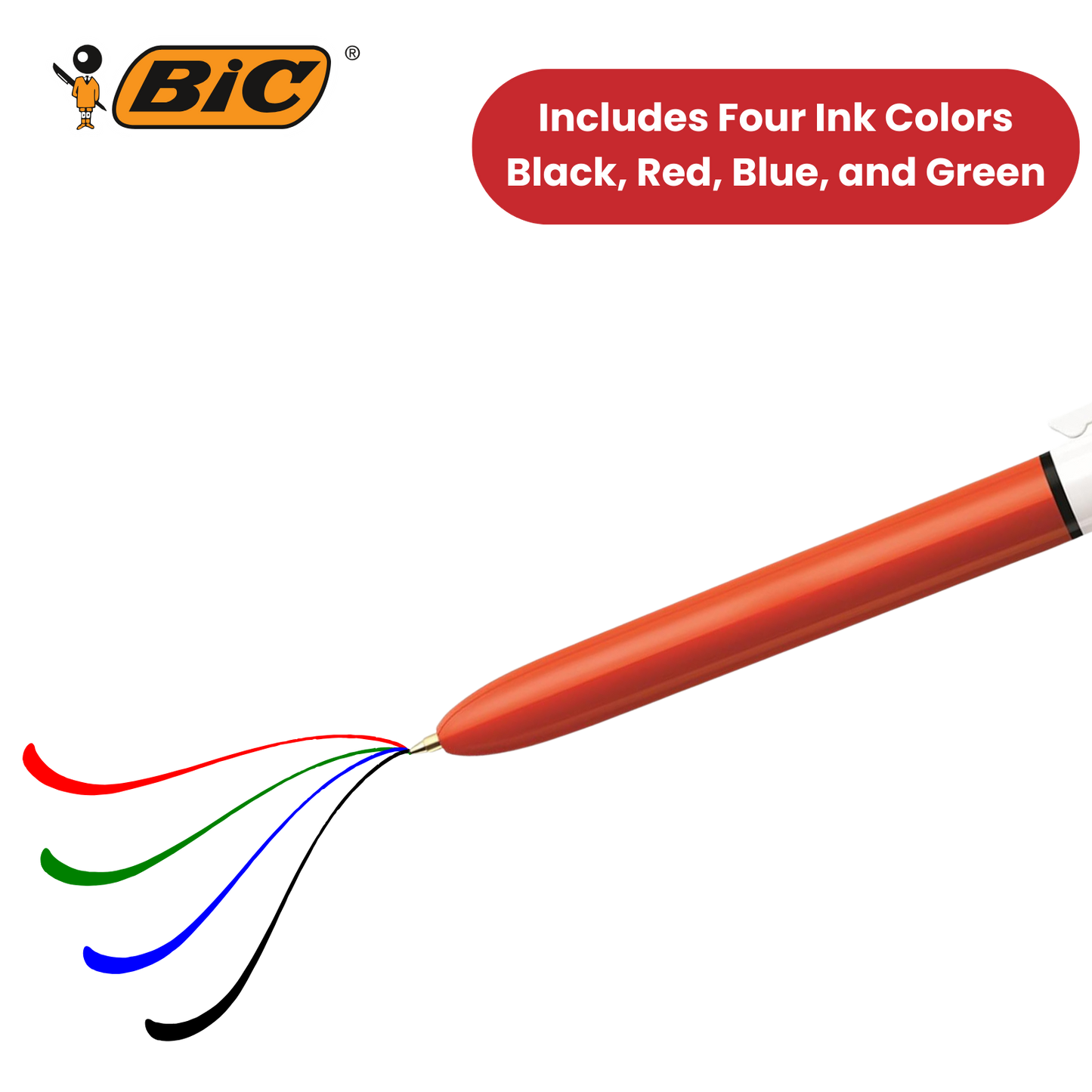 Bic 4-Colours Original Fine Ballpoint Pen 1.0mm Tip - Single Pen