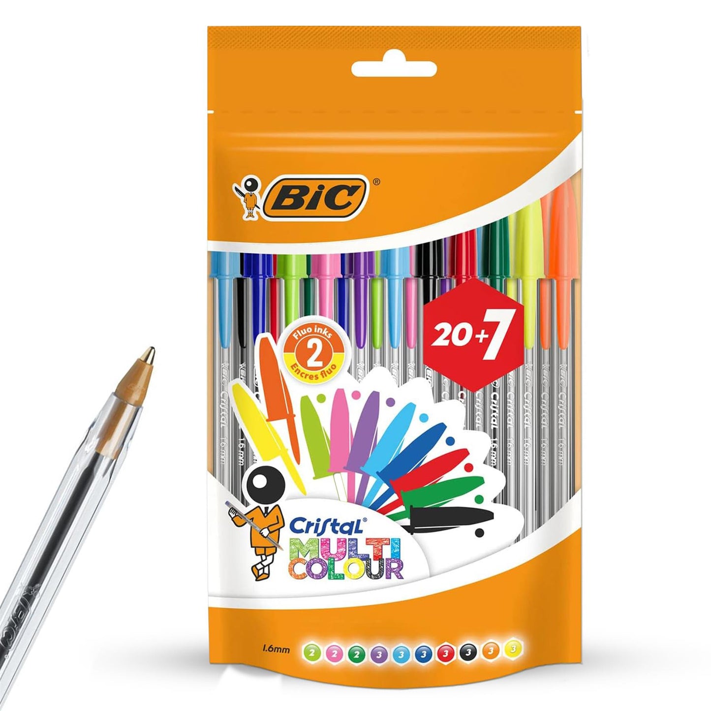 BIC Crystal Multicolour Pen - Bag Pack of 20 + 7