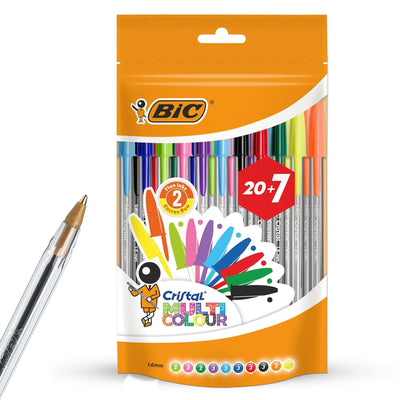 BIC Crystal Multicolour Pen - Bag Pack of 20 + 7