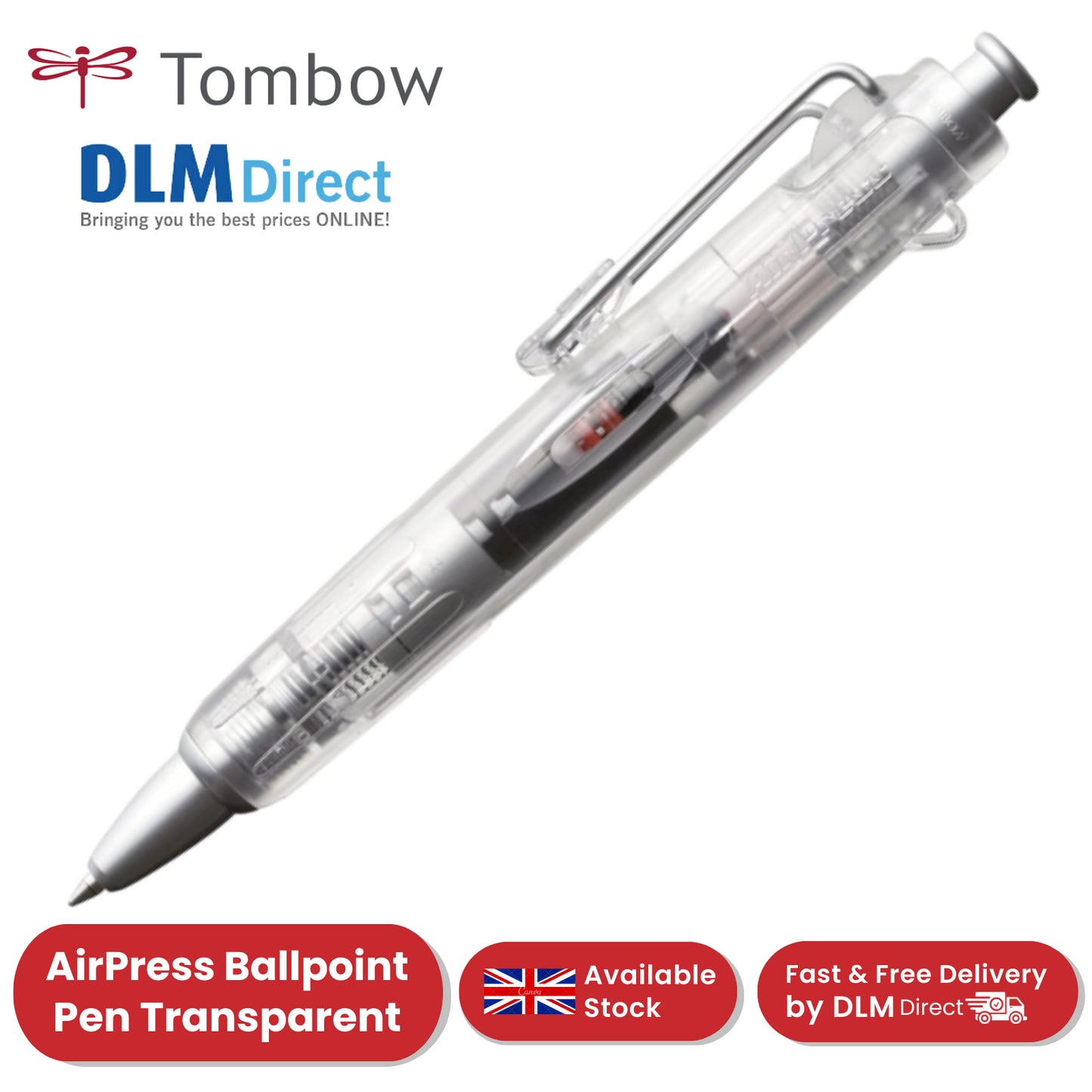 Tombow Ballpoint  AirPress Pen Transparent Barrel BK Pack of 1 - 1 to 36 Packs