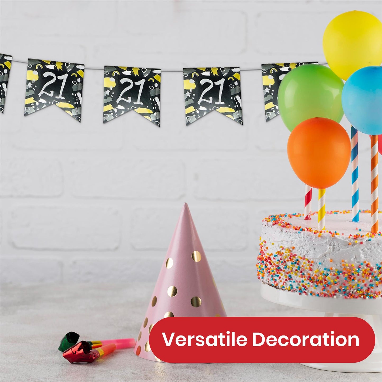 Happy 21st Birthday Black and White Bunting Hanging Party Decoration