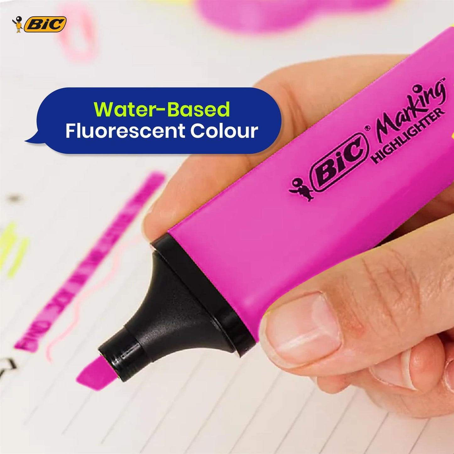 BIC Wood Effect Multi Colour Pens Pack of 12 and Pack of 4 Neon Highlighter Set