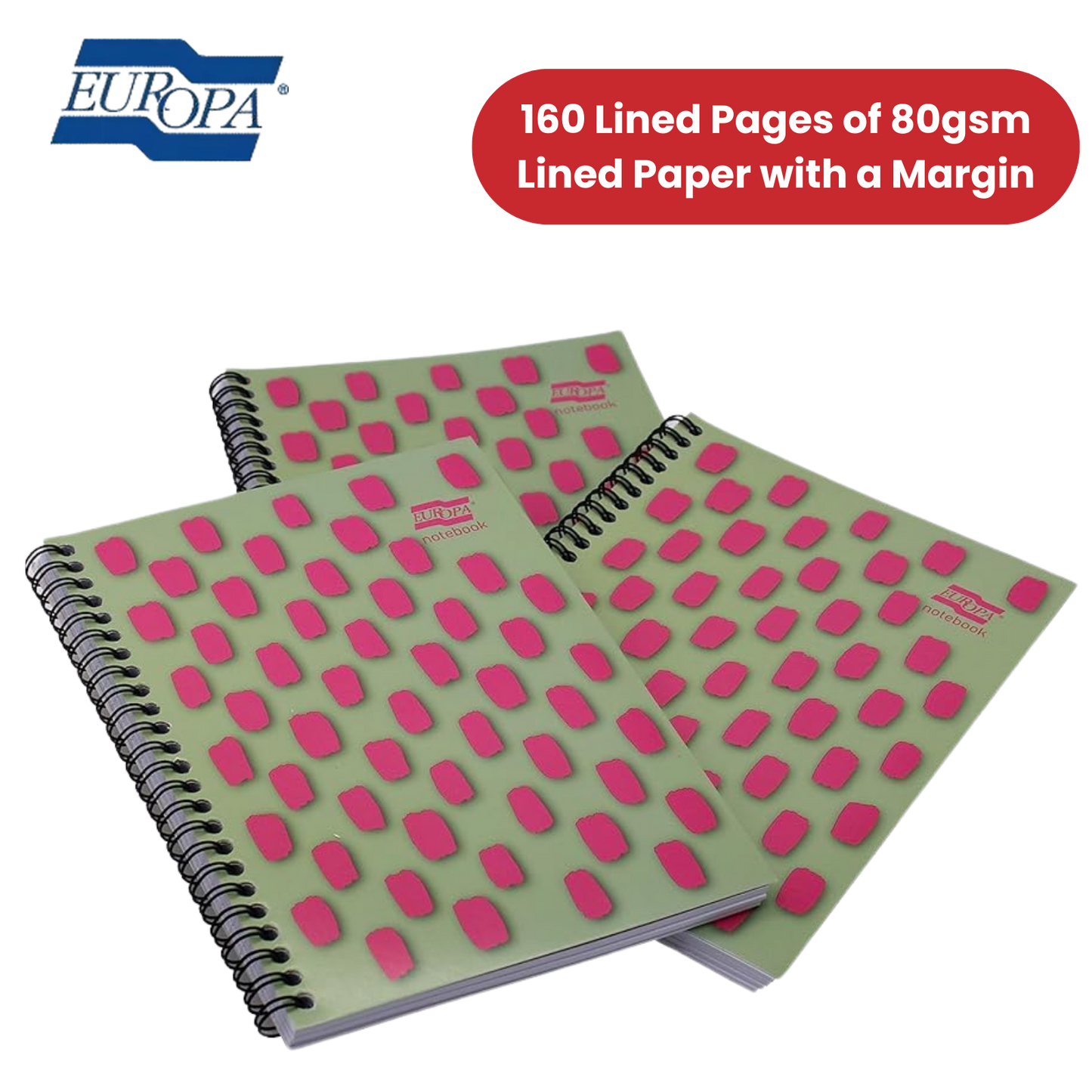 Europa Splash A4+ Notepad  Wirebound 160 Pages 80gsm FSC Paper Ruled Pink