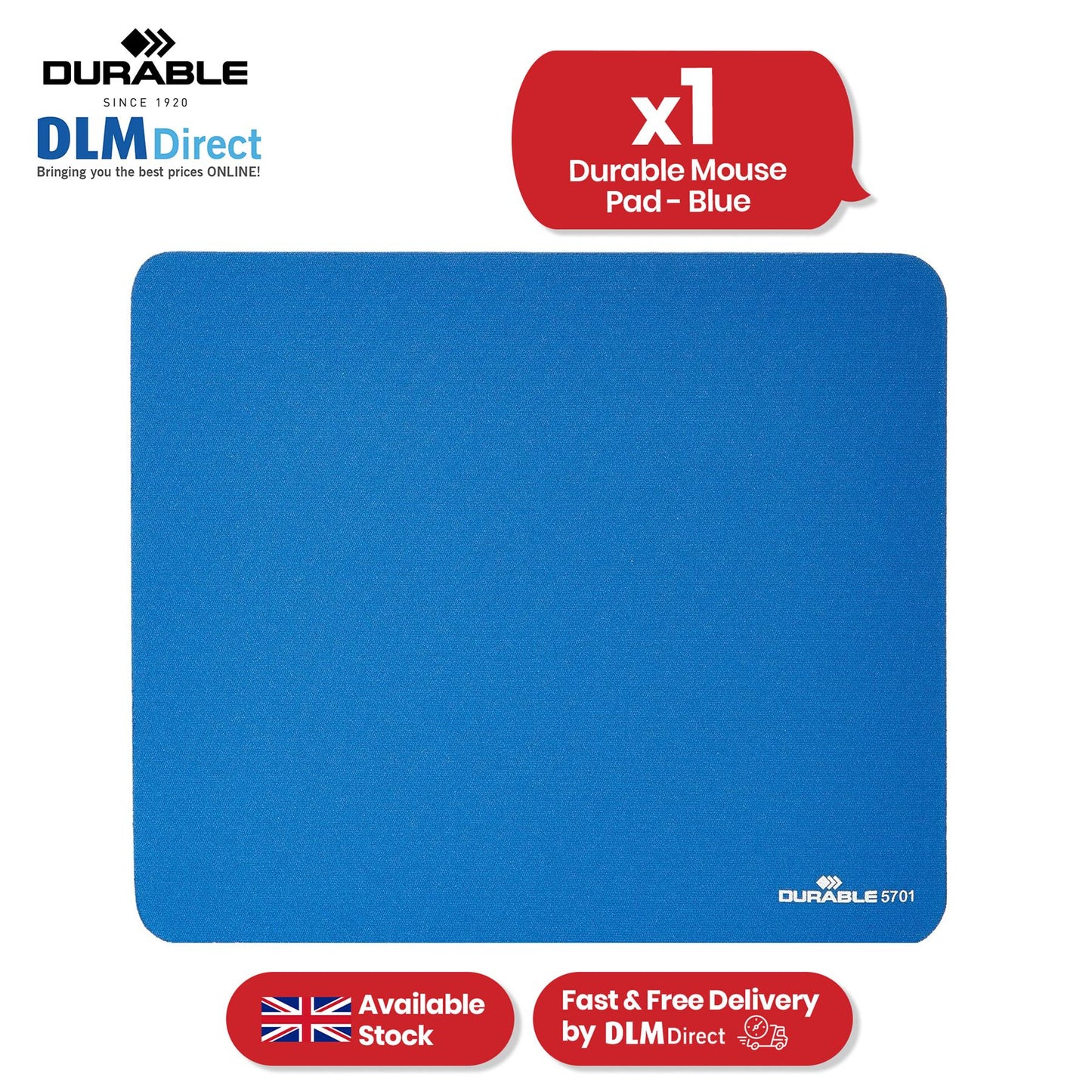 Durable Mouse Pad - Blue Smooth Surface, Lightweight & Non Slip Mouse Mat for Home, Office & Desk