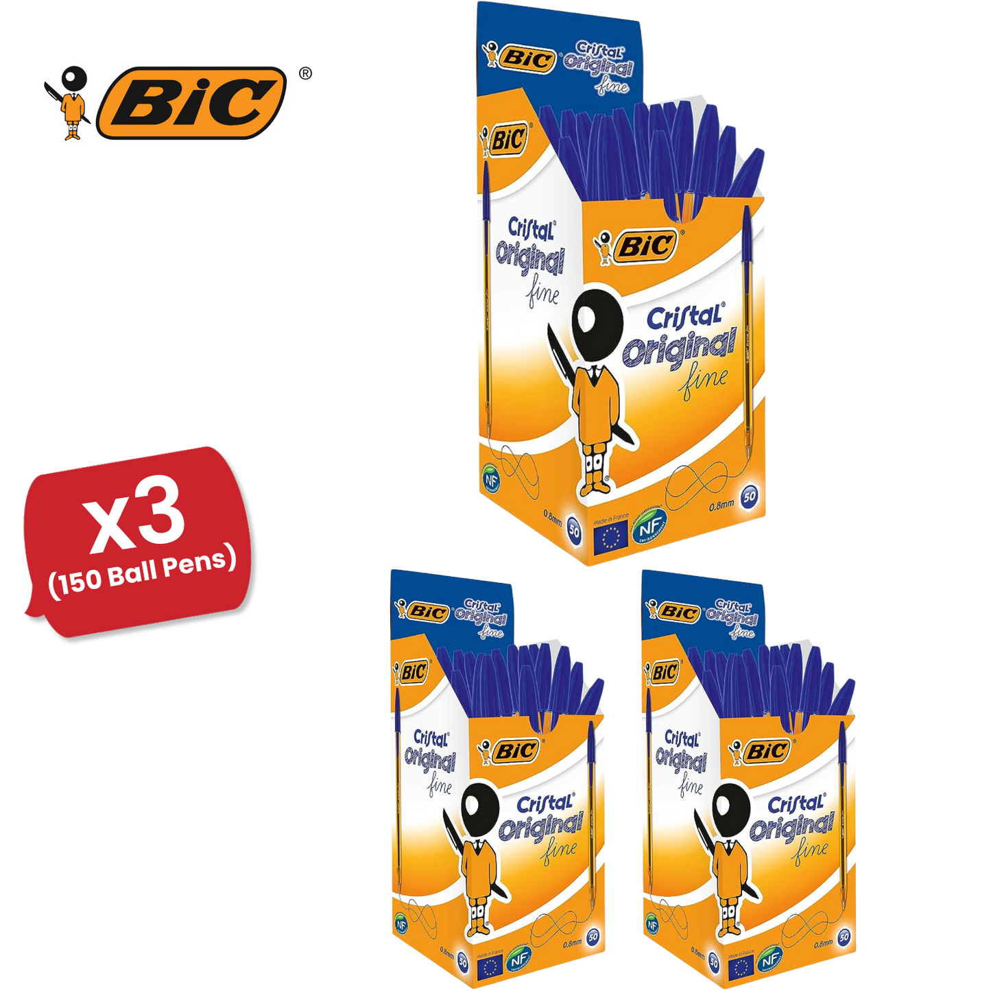 BIC CRISTAL FINE BALL POINT PEN BLUE - PACK OF 50 - 1 to 5 Packs