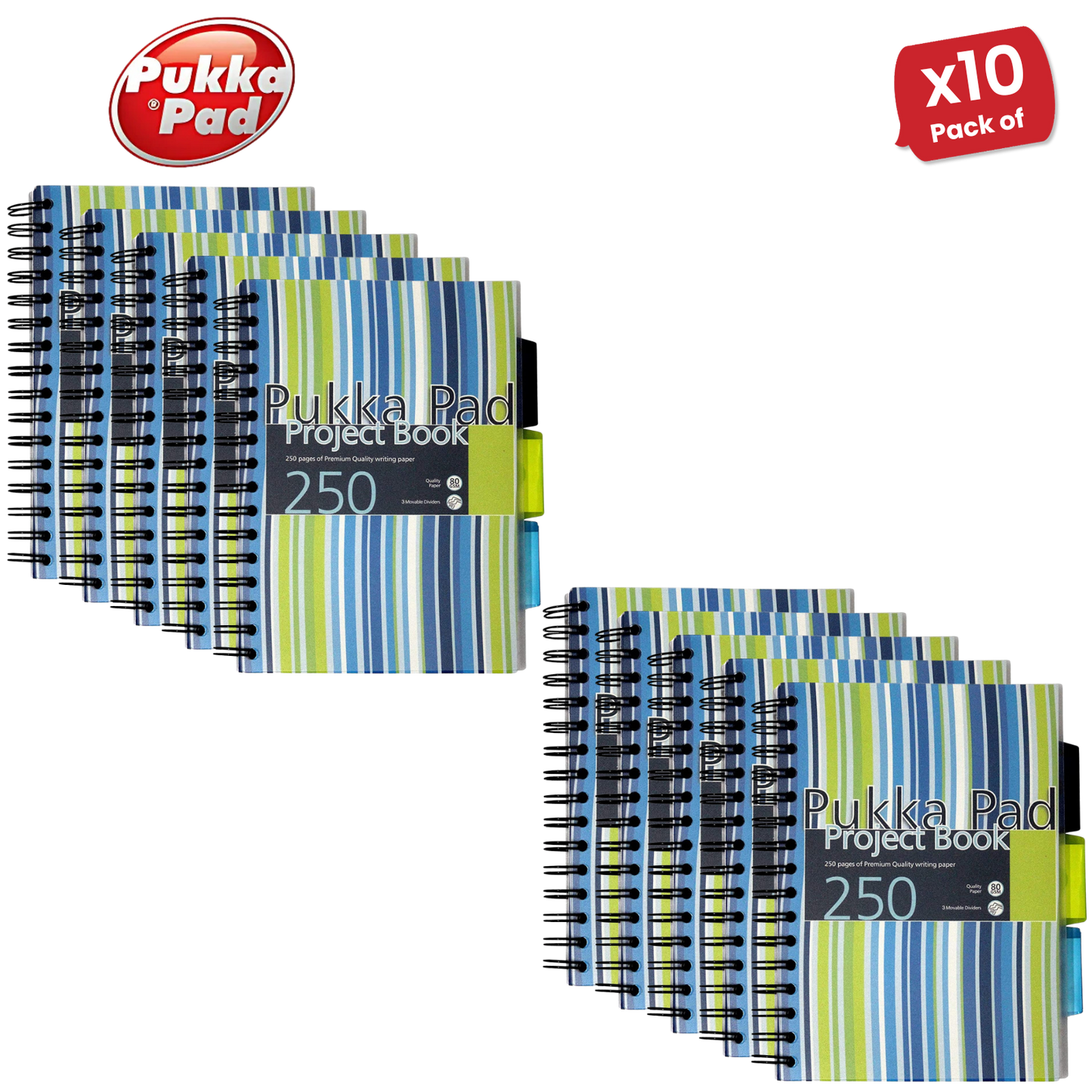 Pukka A5 Stripes Project Book, 250 Page, Lined, Single Notebook for Study & Work