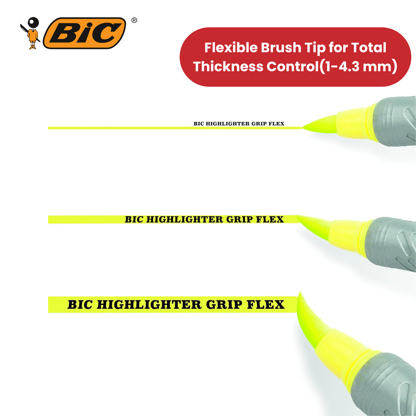 BIC Flex Assorted Fluorescent Highlighters - Pack of 4