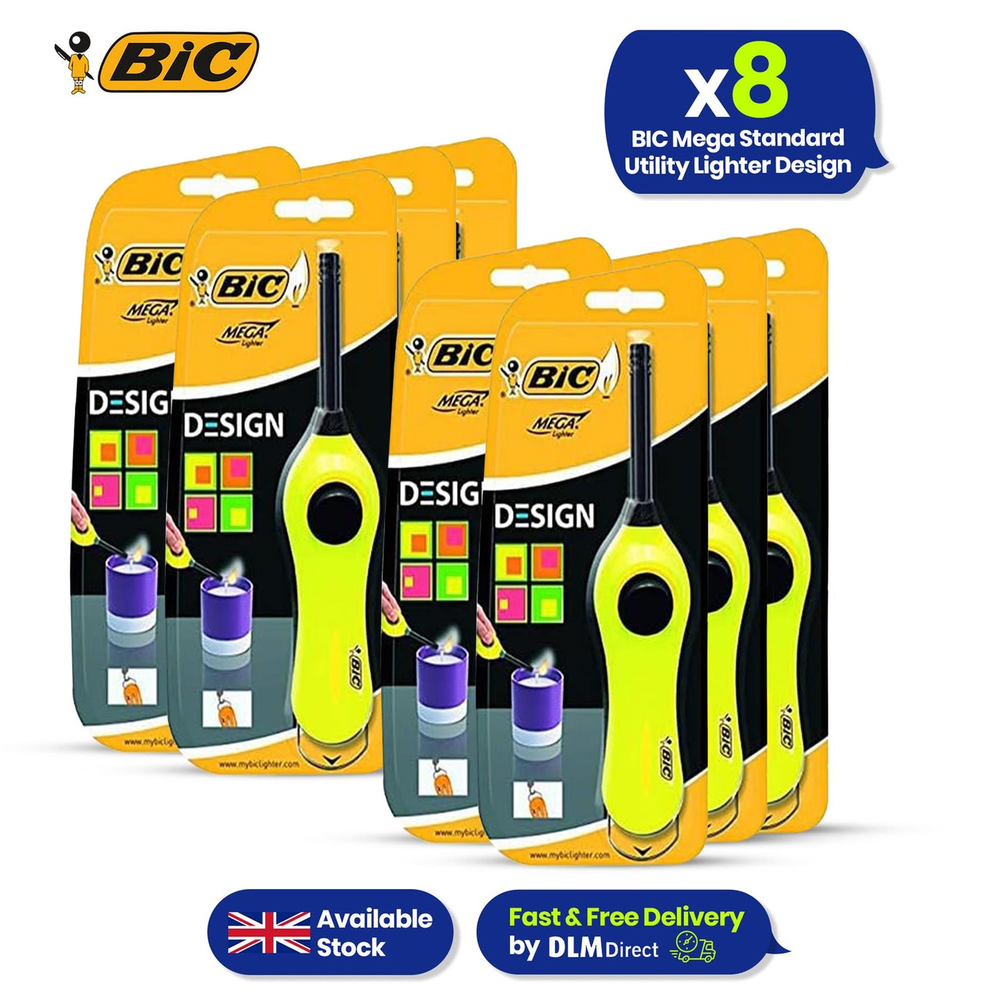 BIC Mega Utility Lighter - Plastic 6cm Wand Cooking Lighter, Push Button Lighters for BBQ