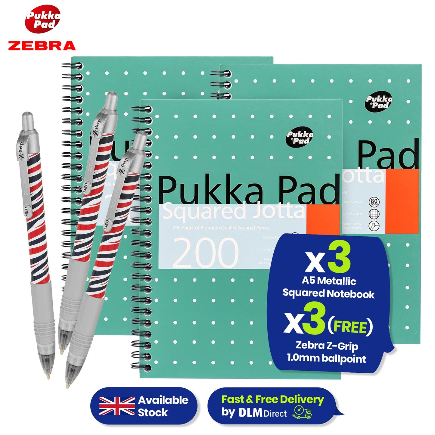 Pukka Pad A5 Squared Jotta Book, 200 Pages Wirebound Grid, Perforated