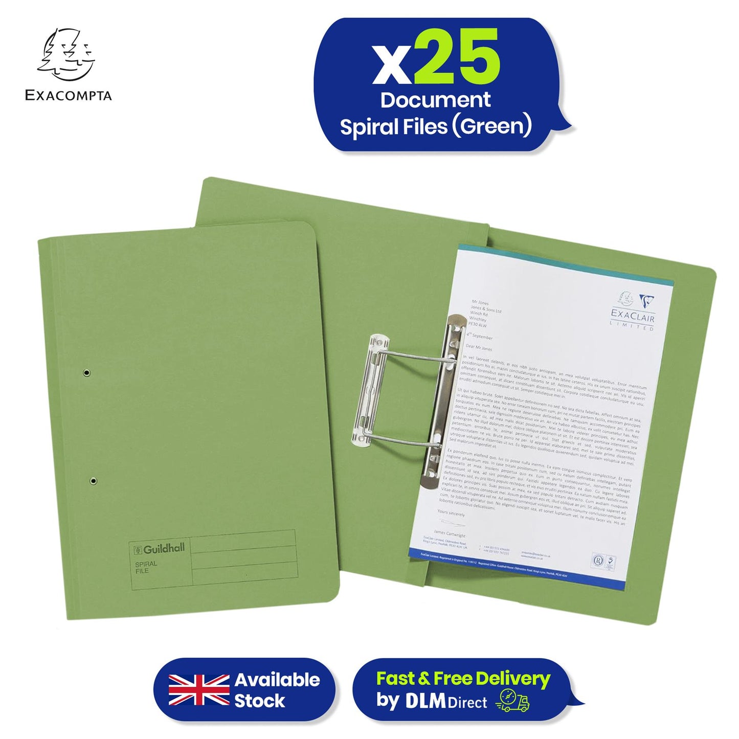 Exacompta Guildhall Spring Manilla Transfer File, 285gsm Blue Angel Certified Folder, Pack of 25